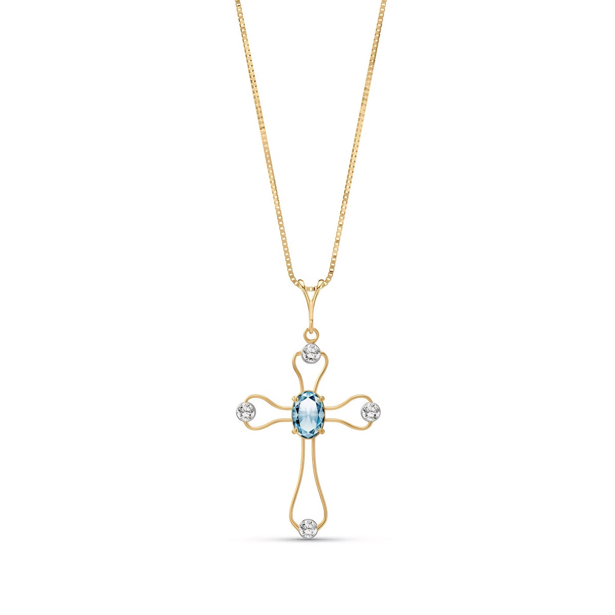 Yellow Gold Rose Pendant Necklace Aquamarine 10K — Pia
