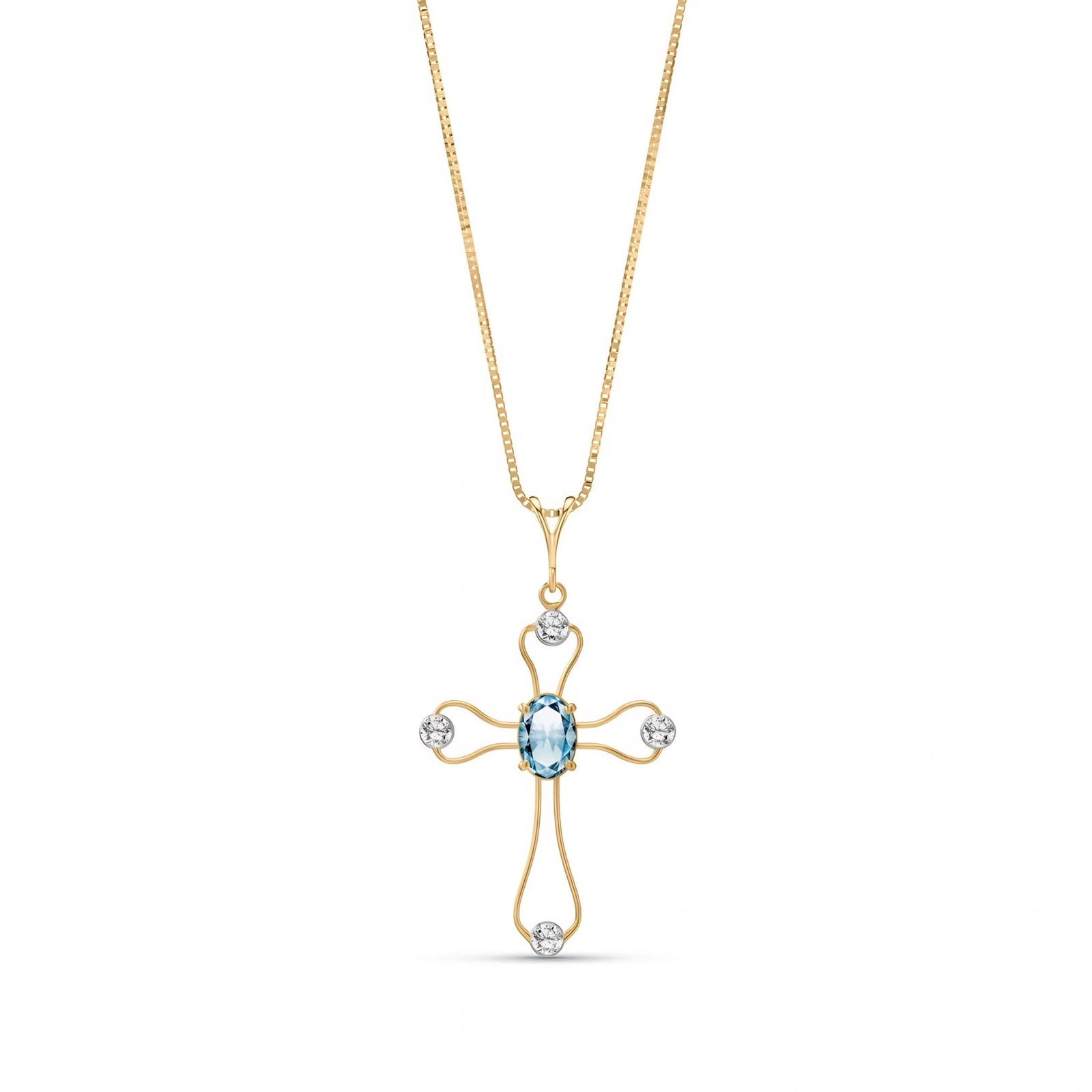 Yellow Gold Rose Pendant Necklace Aquamarine 10K — Pia