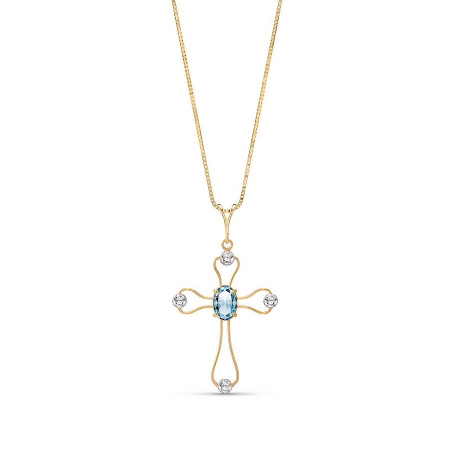 Yellow Gold Rose Pendant Necklace Aquamarine 10K — Pia