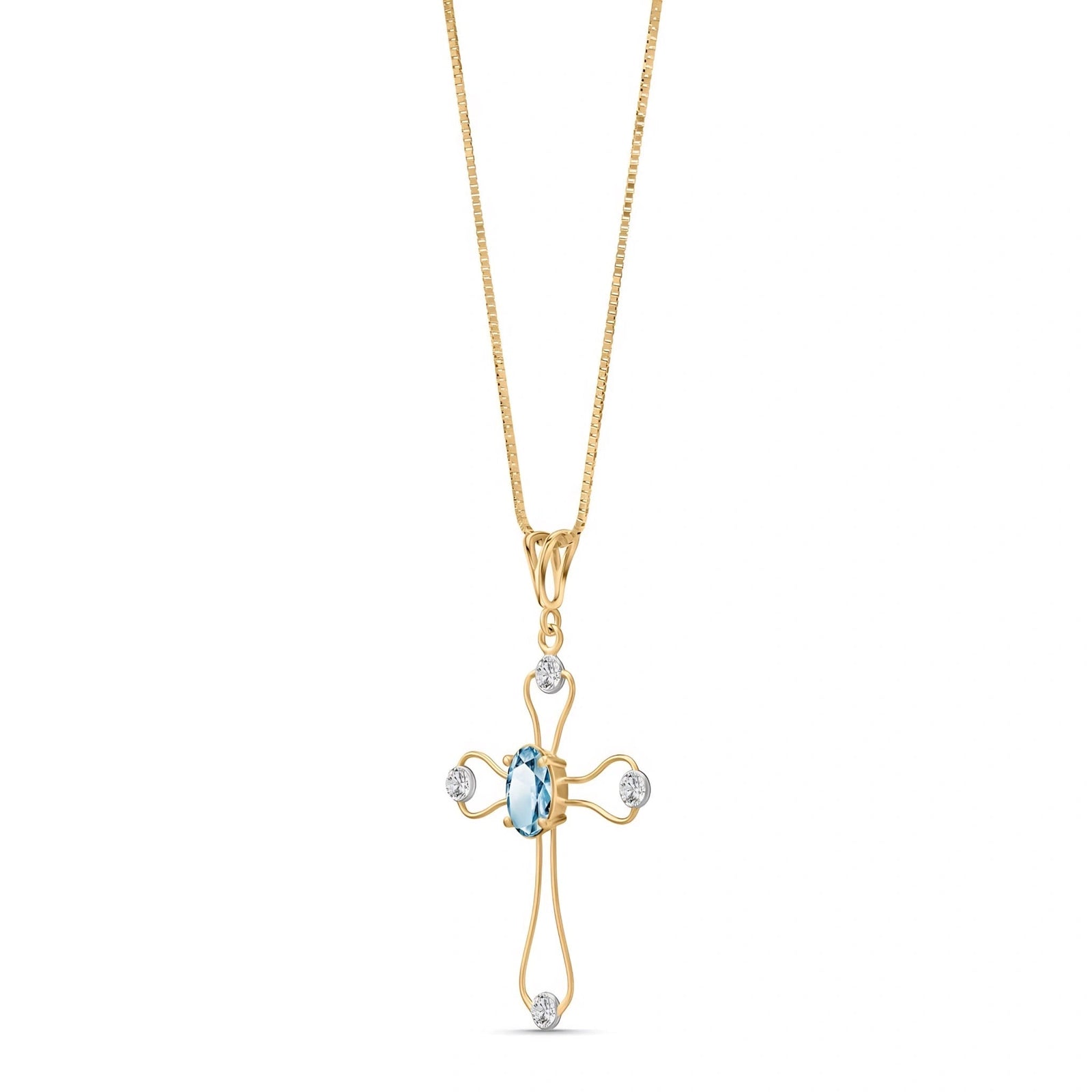 Yellow Gold Rose Pendant Necklace Aquamarine 10K — Pia