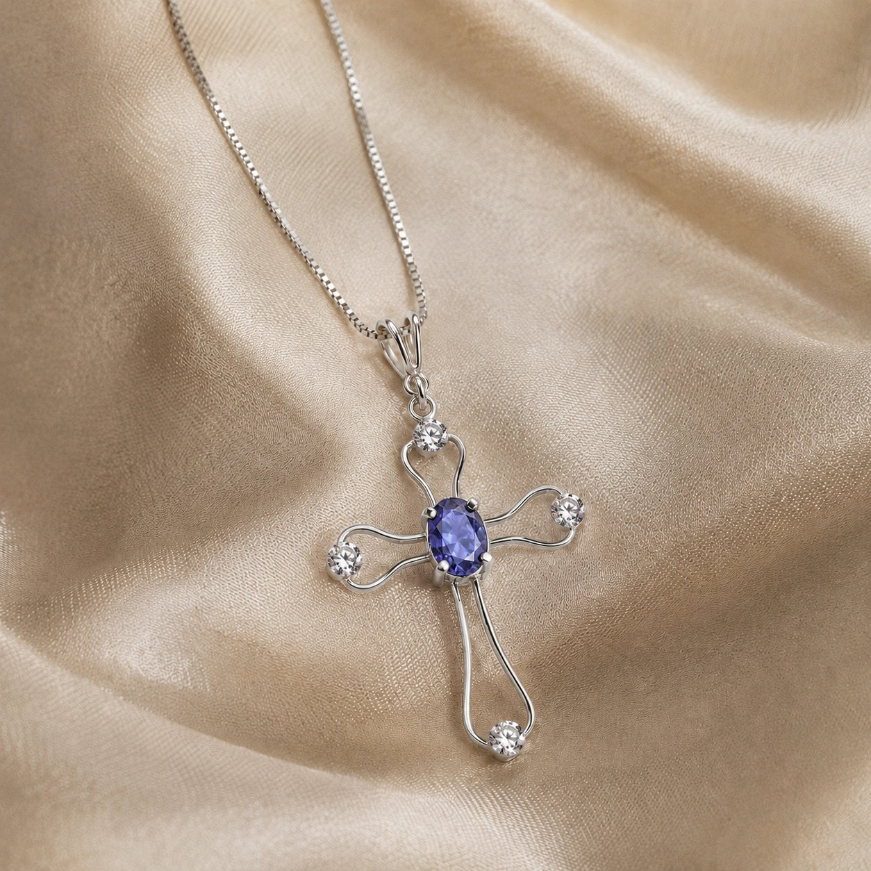 White Gold Rose Pendant Necklace Tanzanite 10K — Pia