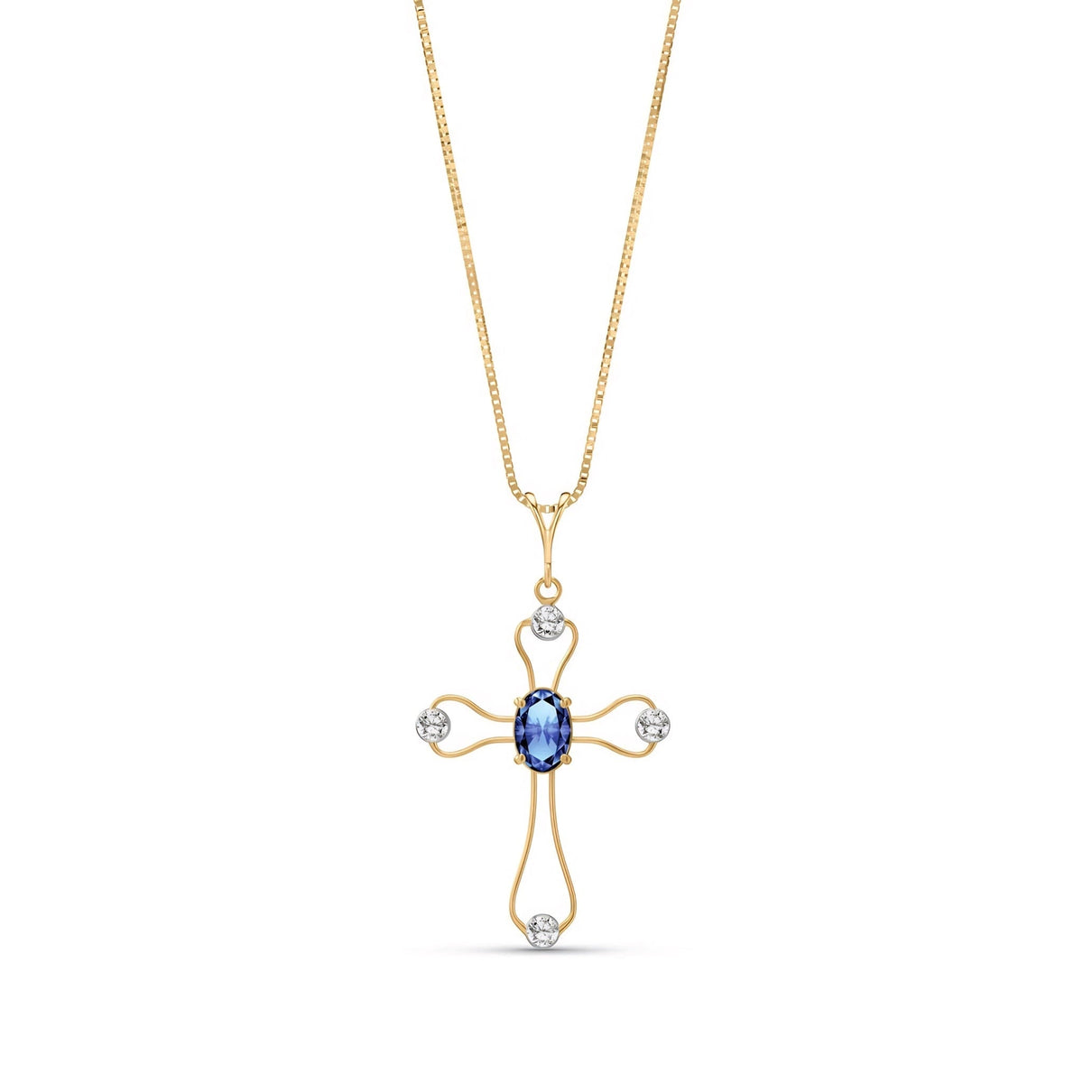 Yellow Gold Pendant Necklace Diamond & Tanzanite — Pia