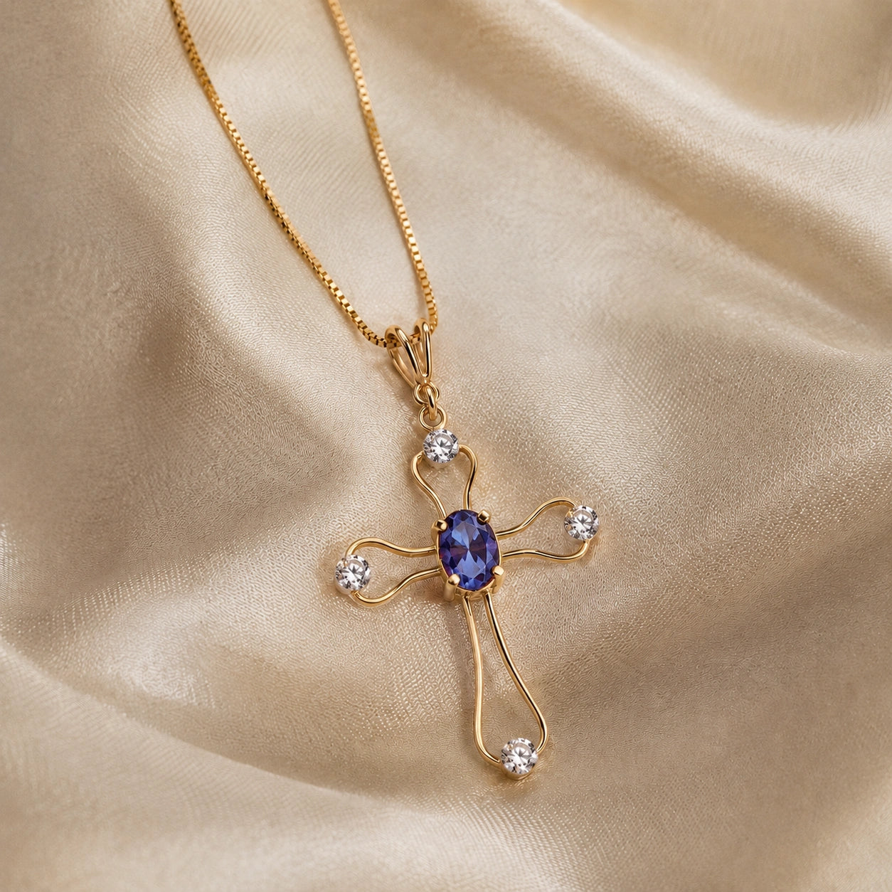 Yellow Gold Rose Pendant Necklace Tanzanite 10K — Pia