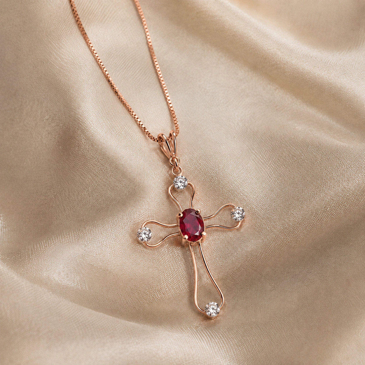 Rose Gold Rose Pendant Necklace Ruby 10K — Pia