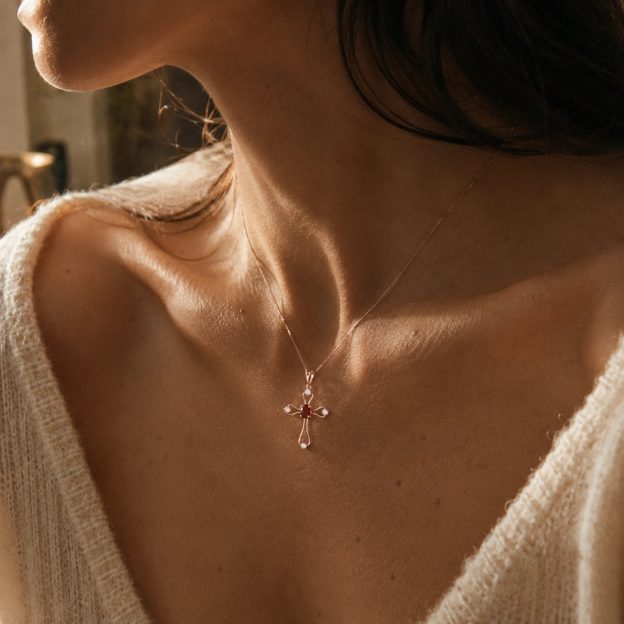 Rose Gold Rose Pendant Necklace Ruby 10K — Pia