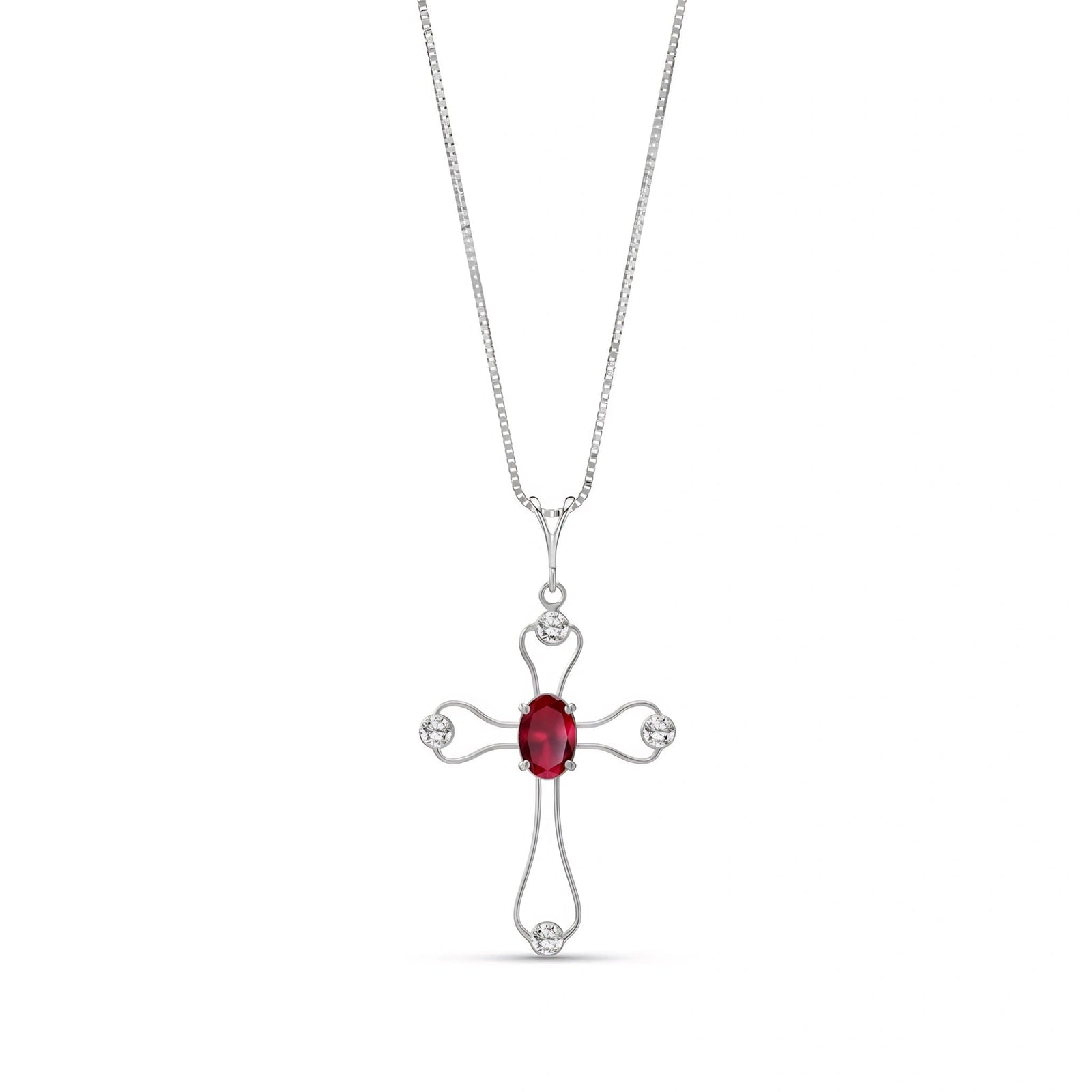 White Gold Rose Pendant Necklace Ruby 10K — Pia