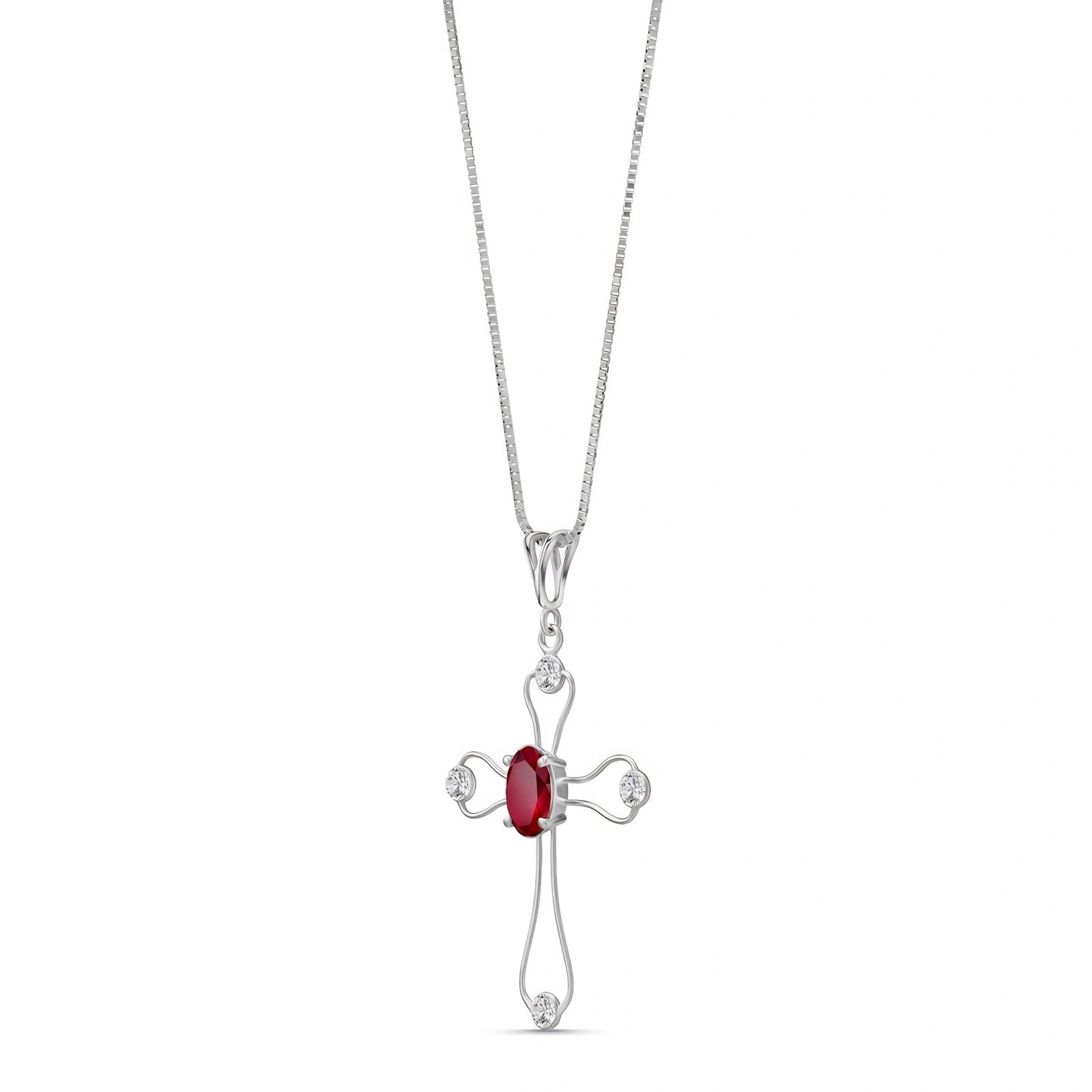 White Gold Rose Pendant Necklace Ruby 10K — Pia