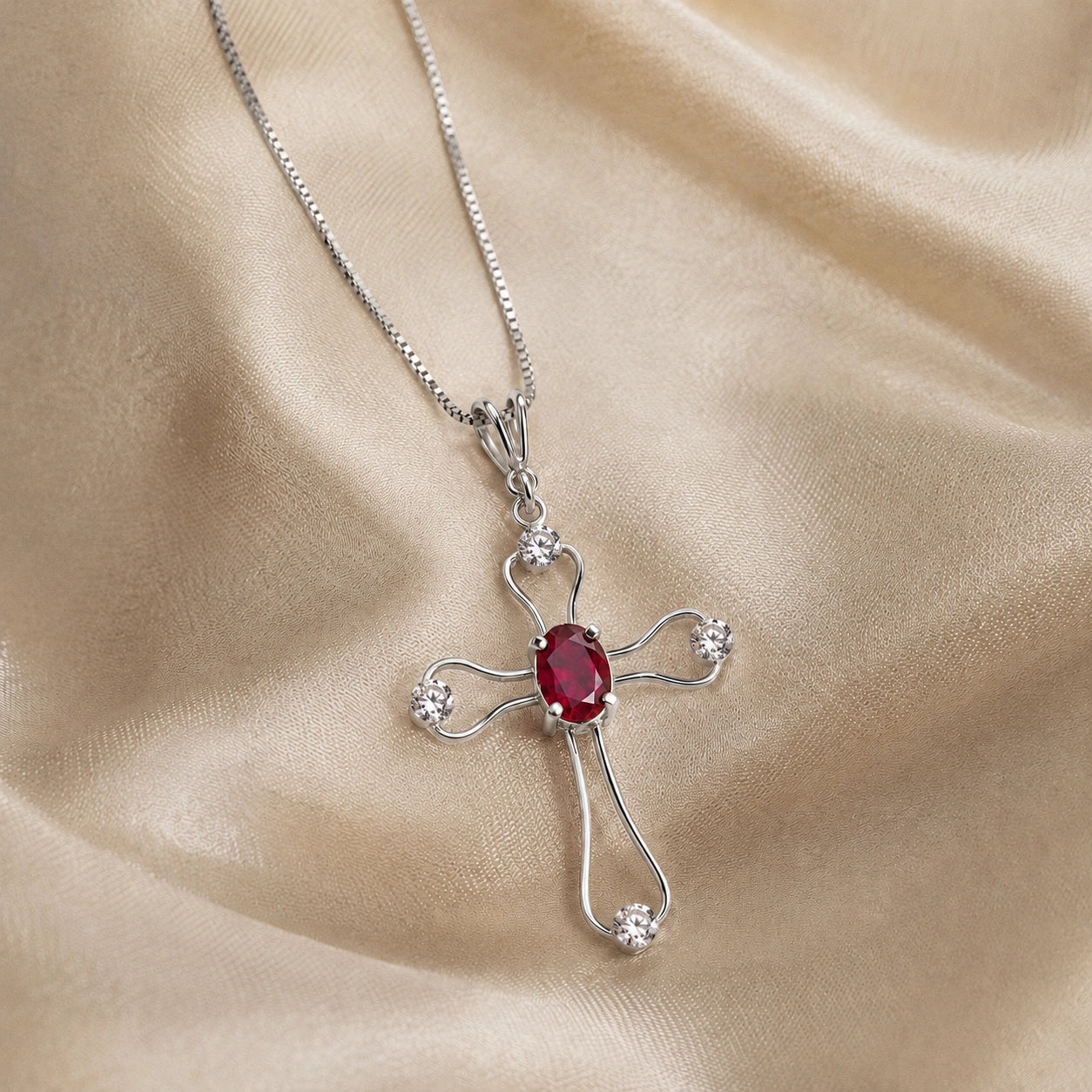 White Gold Rose Pendant Necklace Ruby 10K — Pia
