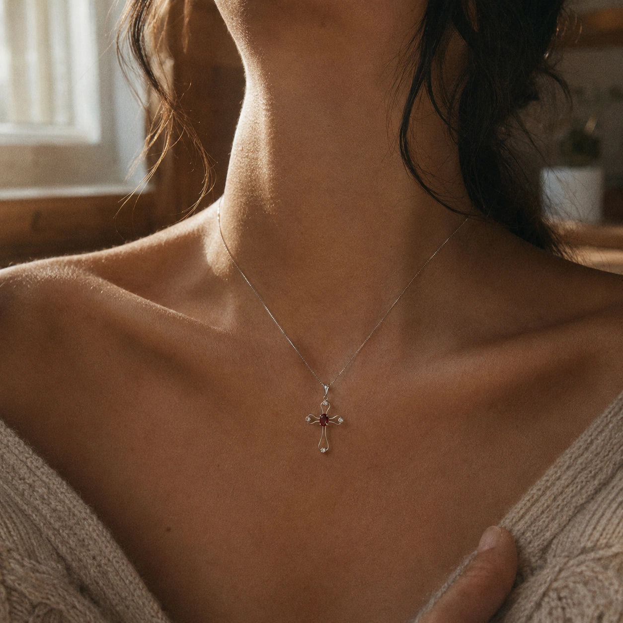 White Gold Rose Pendant Necklace Ruby 10K — Pia