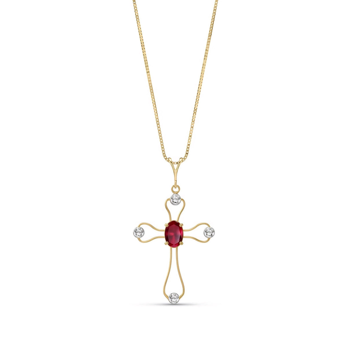 Yellow Gold Rose Pendant Necklace Ruby 10K — Pia