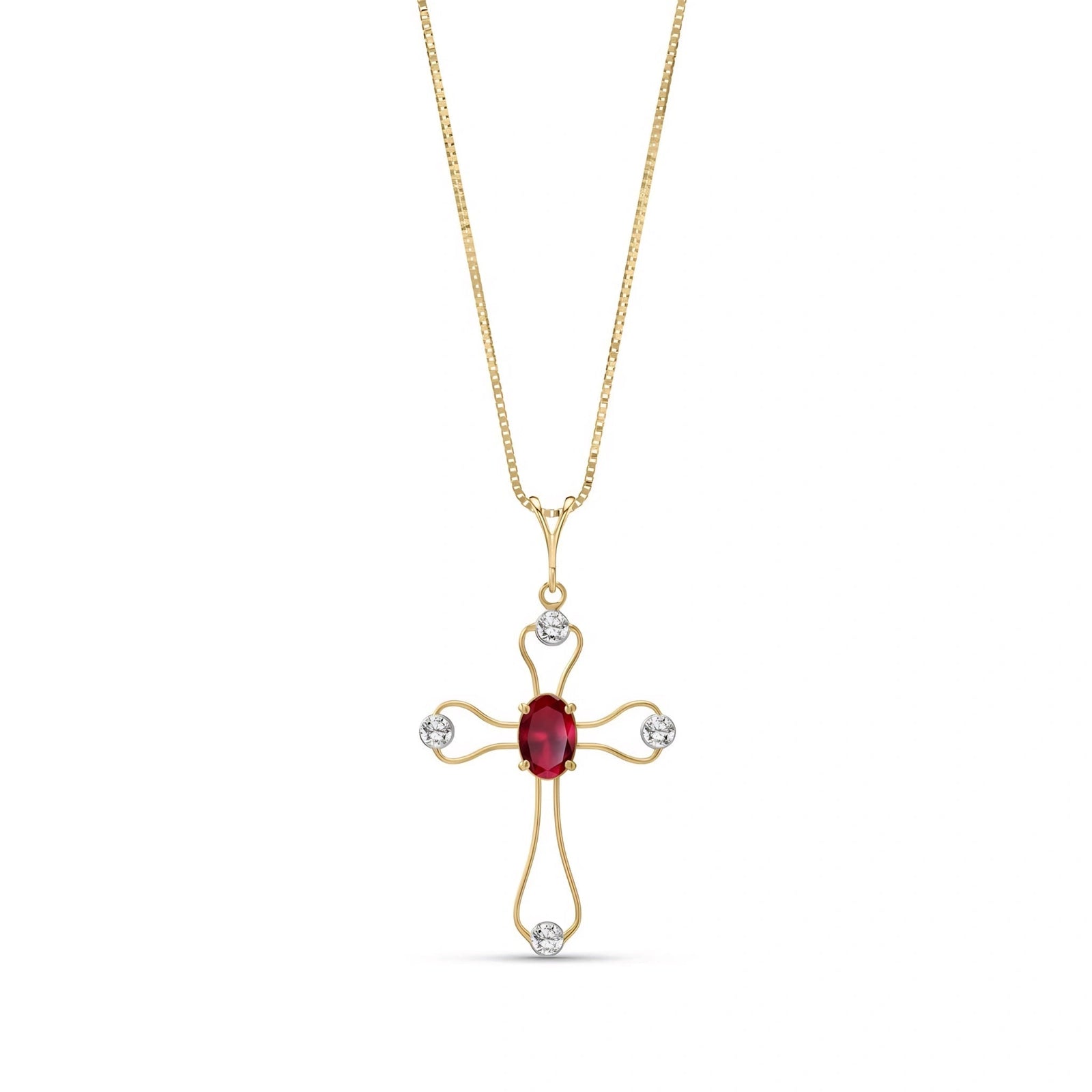 Yellow Gold Rose Pendant Necklace Ruby 10K — Pia