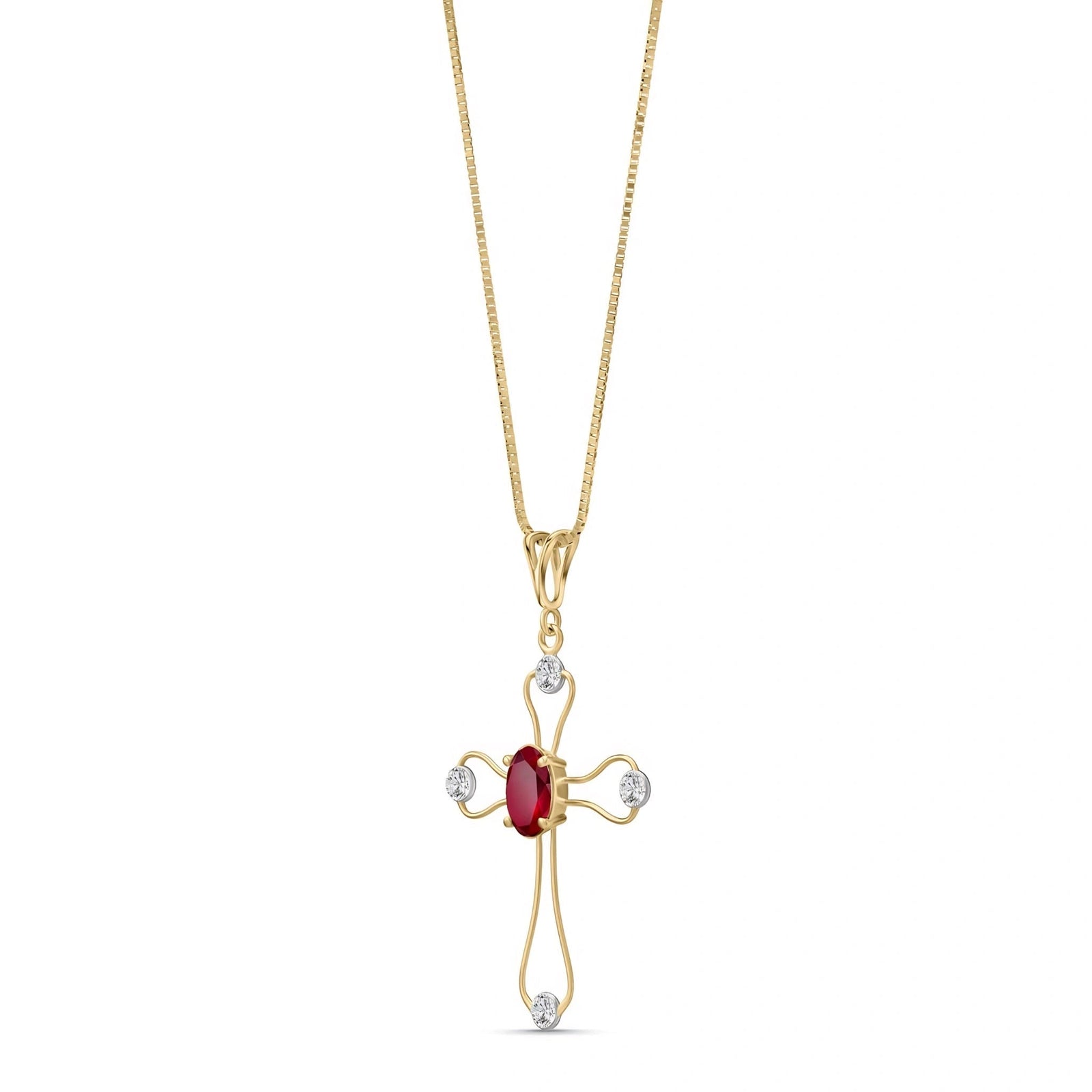 Yellow Gold Rose Pendant Necklace Ruby 10K — Pia
