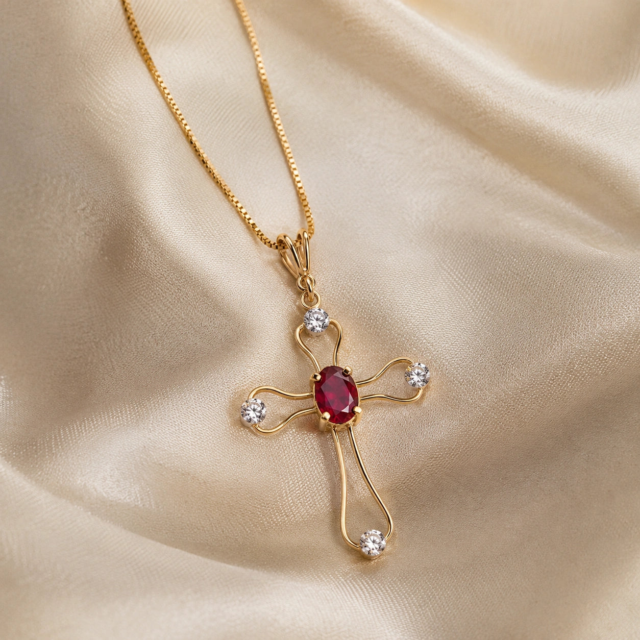 Yellow Gold Rose Pendant Necklace Ruby 10K — Pia