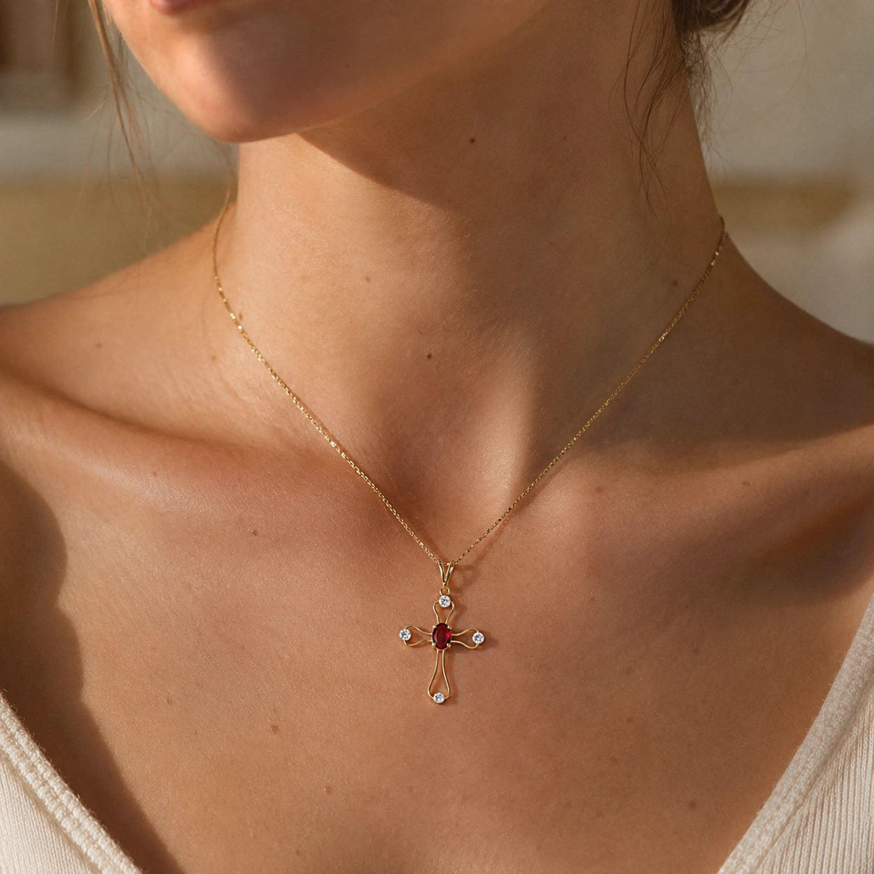 Yellow Gold Rose Pendant Necklace Ruby 10K — Pia