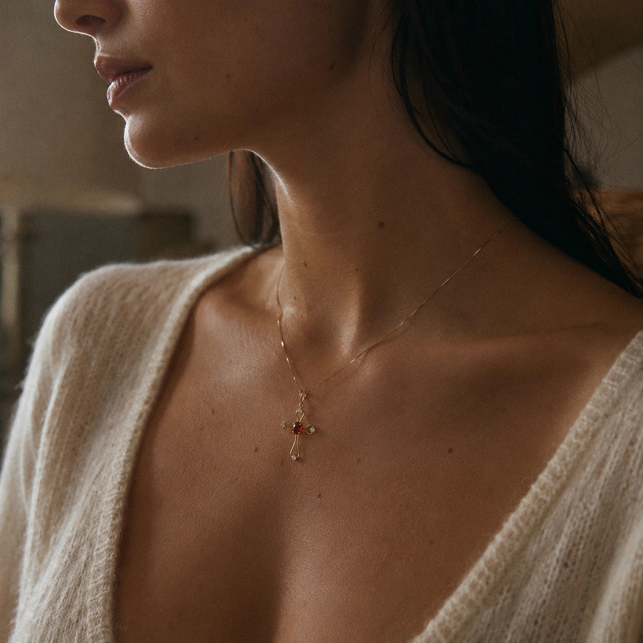 Yellow Gold Rose Pendant Necklace Ruby 10K — Pia