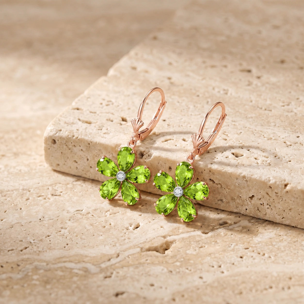 Rose Gold Belle Earrings Peridot 10K — Celeste