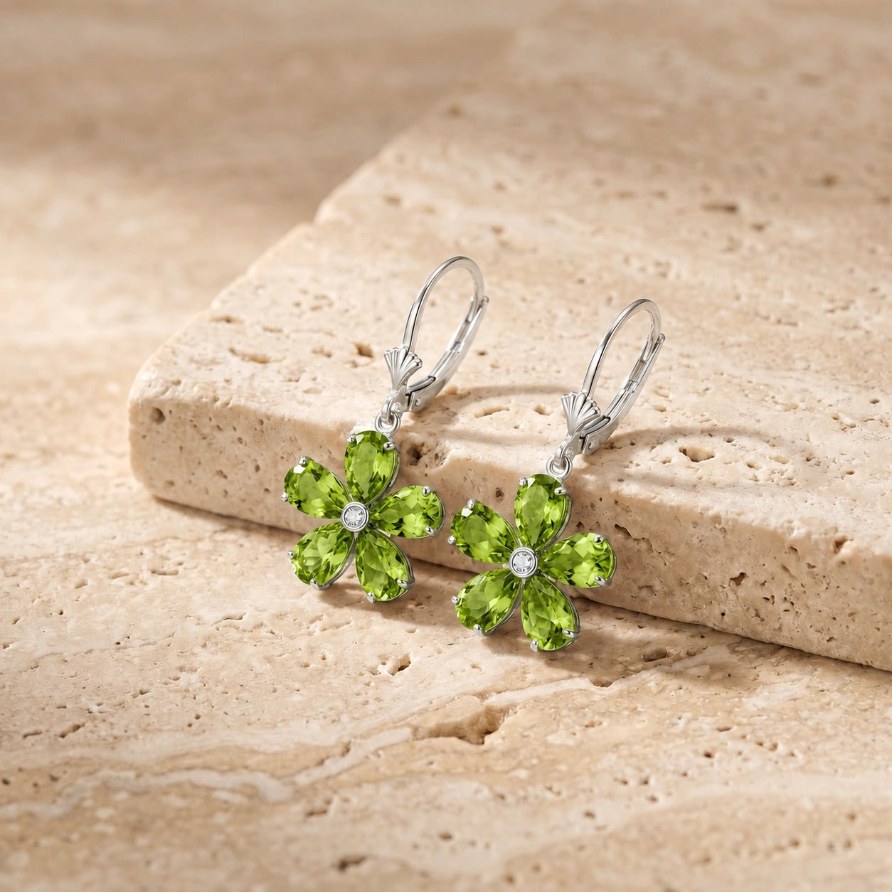 White Gold Belle Earrings Peridot 10K — Celeste