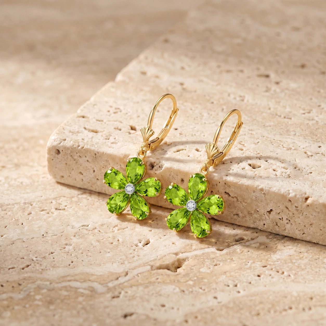 Yellow Gold Belle Earrings Peridot 10K — Celeste