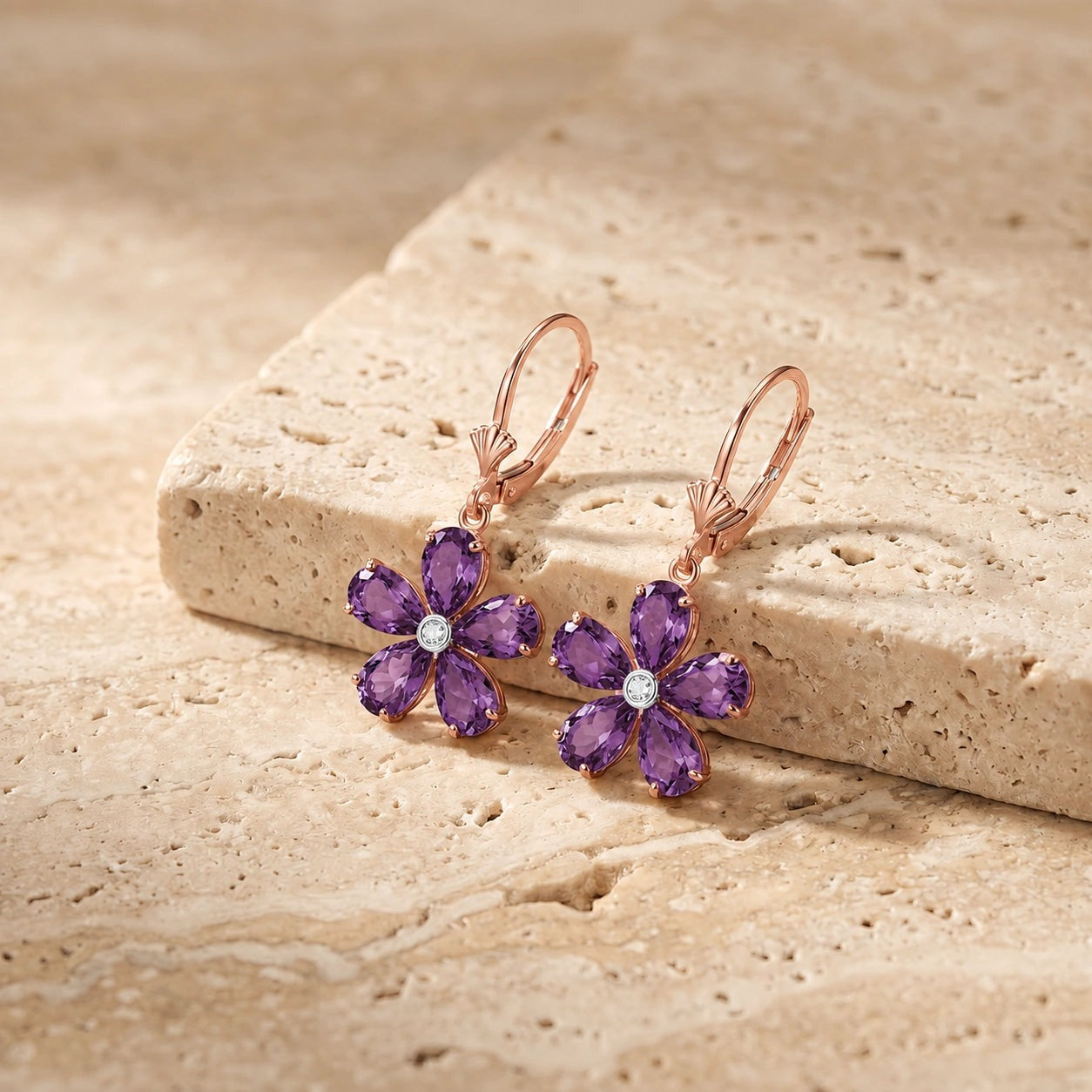 Rose Gold Belle Earrings Amethyst 10K — Celeste