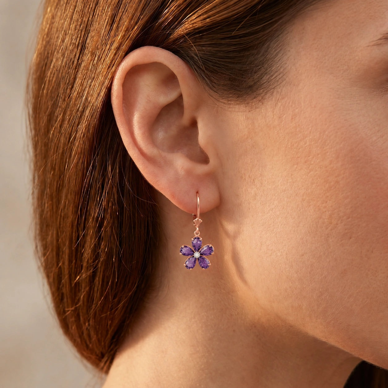 Rose Gold Belle Earrings Amethyst 10K — Celeste