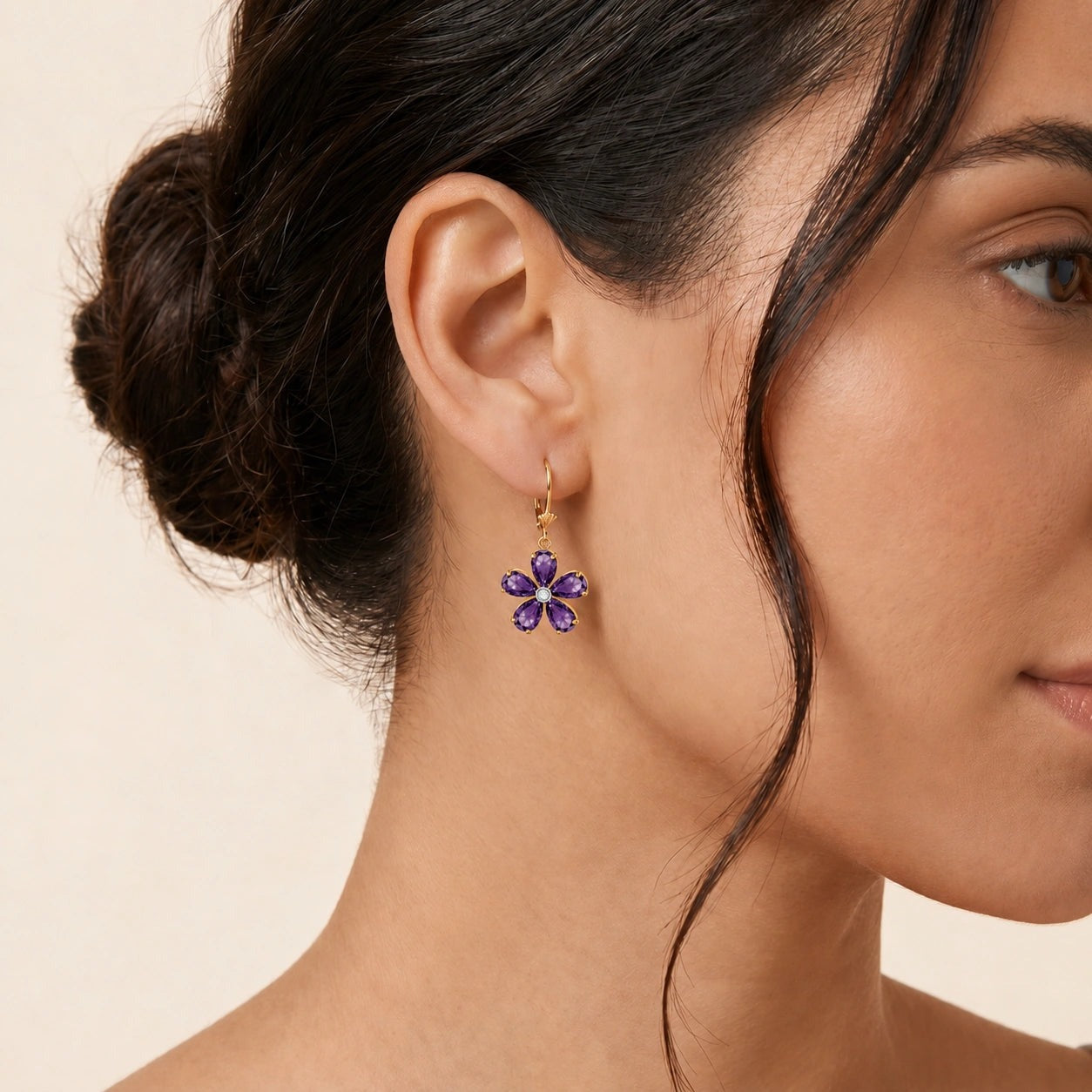 Yellow Gold Belle Earrings Amethyst 10K — Celeste