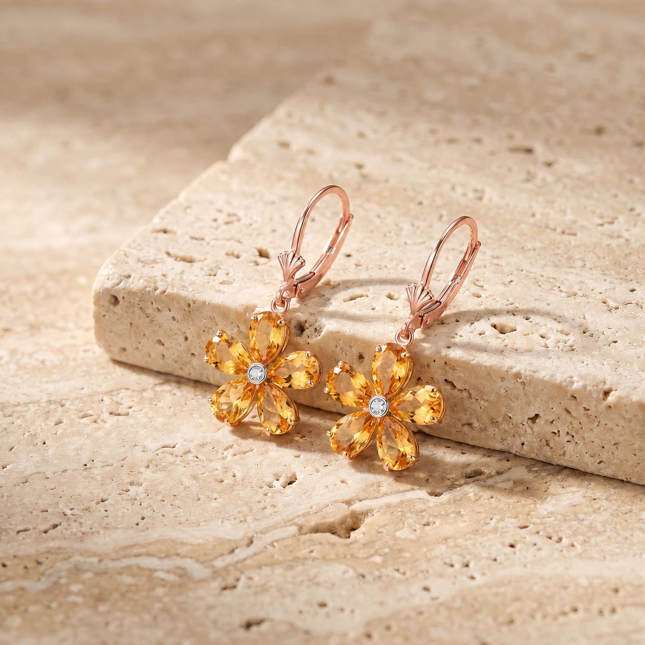 Rose Gold Belle Earrings Citrine 10K — Celeste