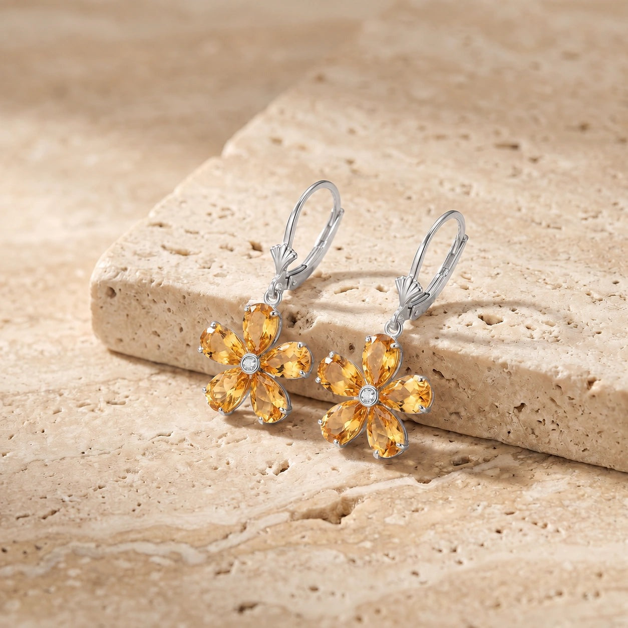 White Gold Belle Earrings Citrine 10K — Celeste