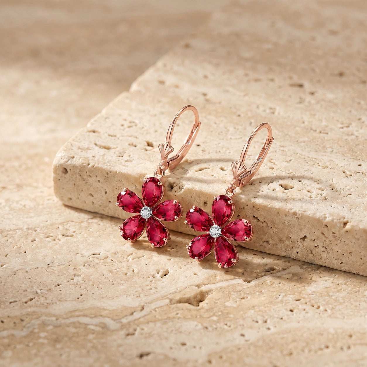 Rose Gold Belle Earrings Ruby 10K — Celeste