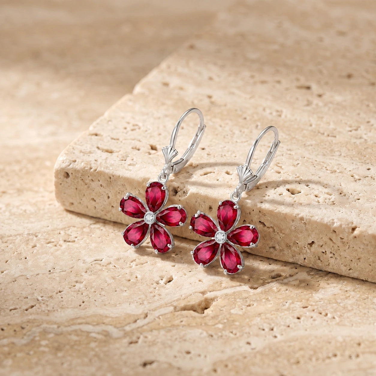 White Gold Belle Earrings Ruby 10K — Celeste