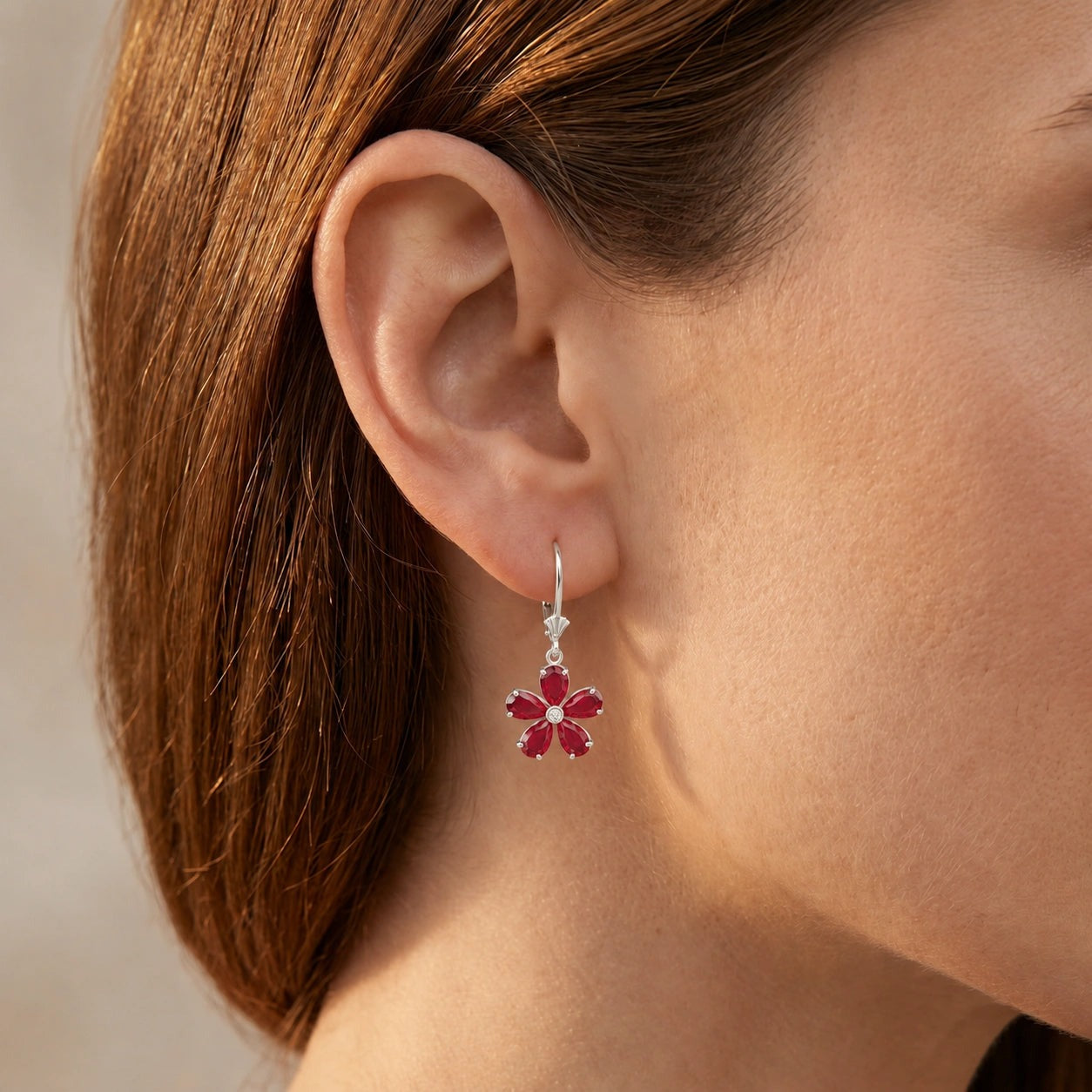 White Gold Belle Earrings Ruby 10K — Celeste
