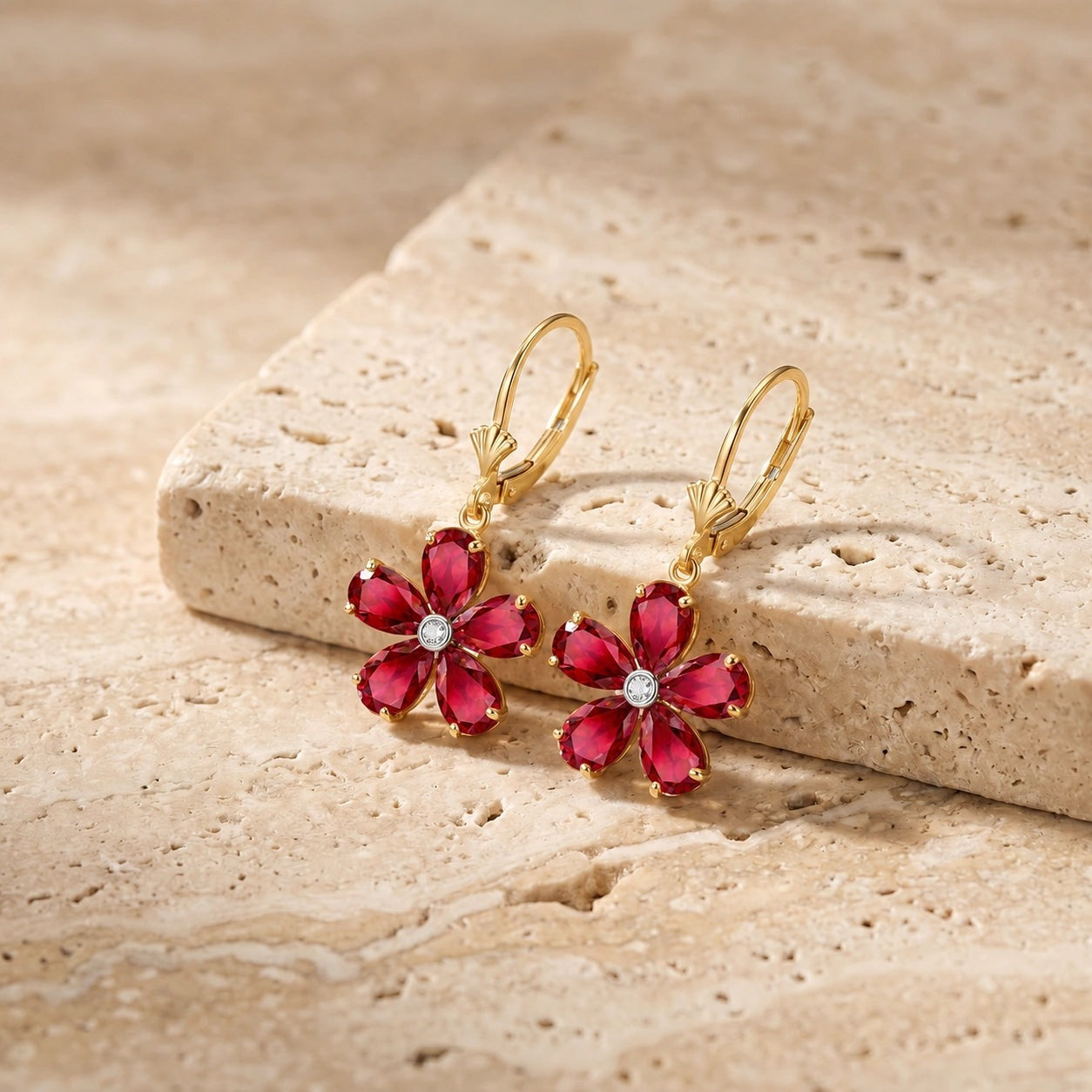 Yellow Gold Belle Earrings Ruby 10K — Celeste