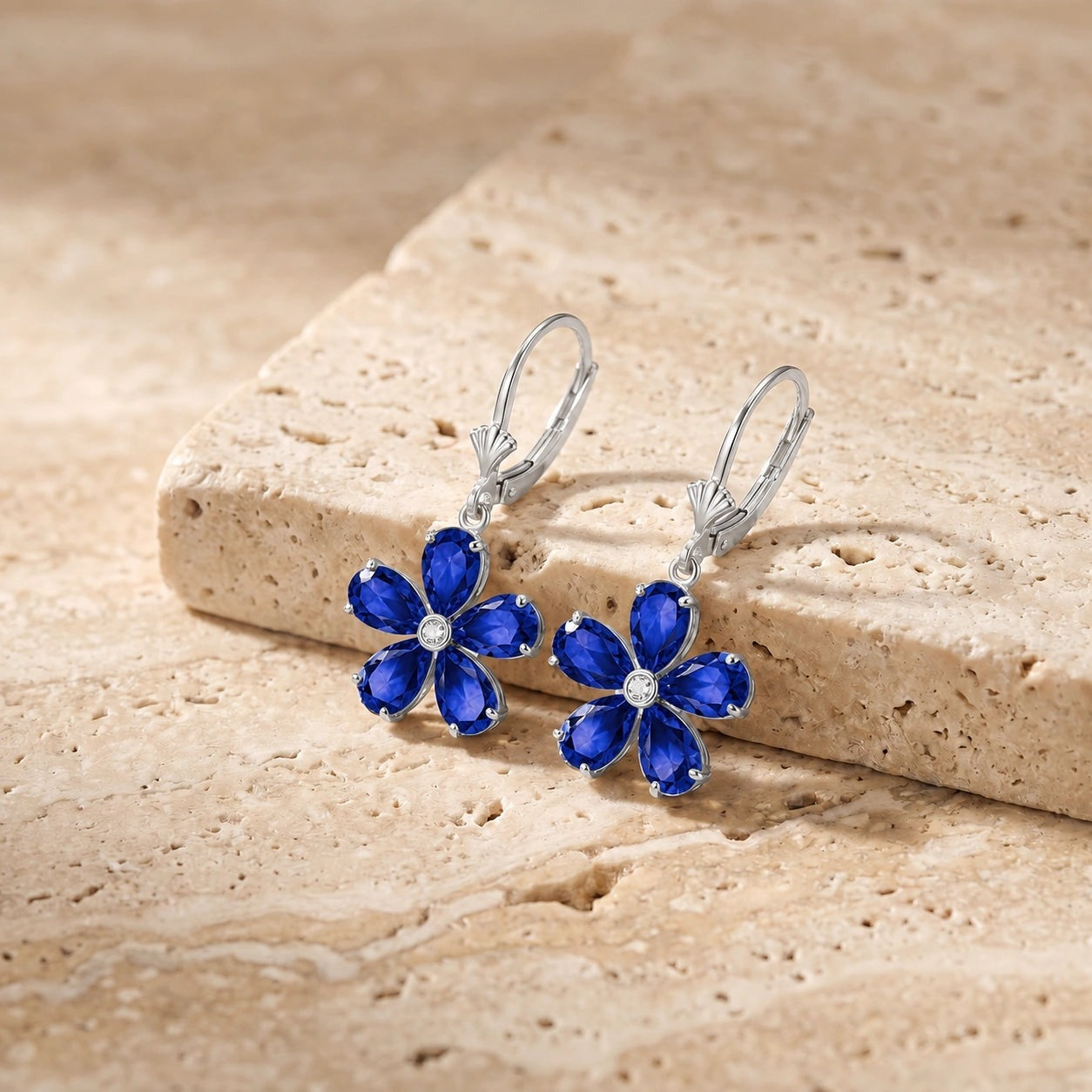 White Gold Belle Earrings Sapphire 10K — Celeste