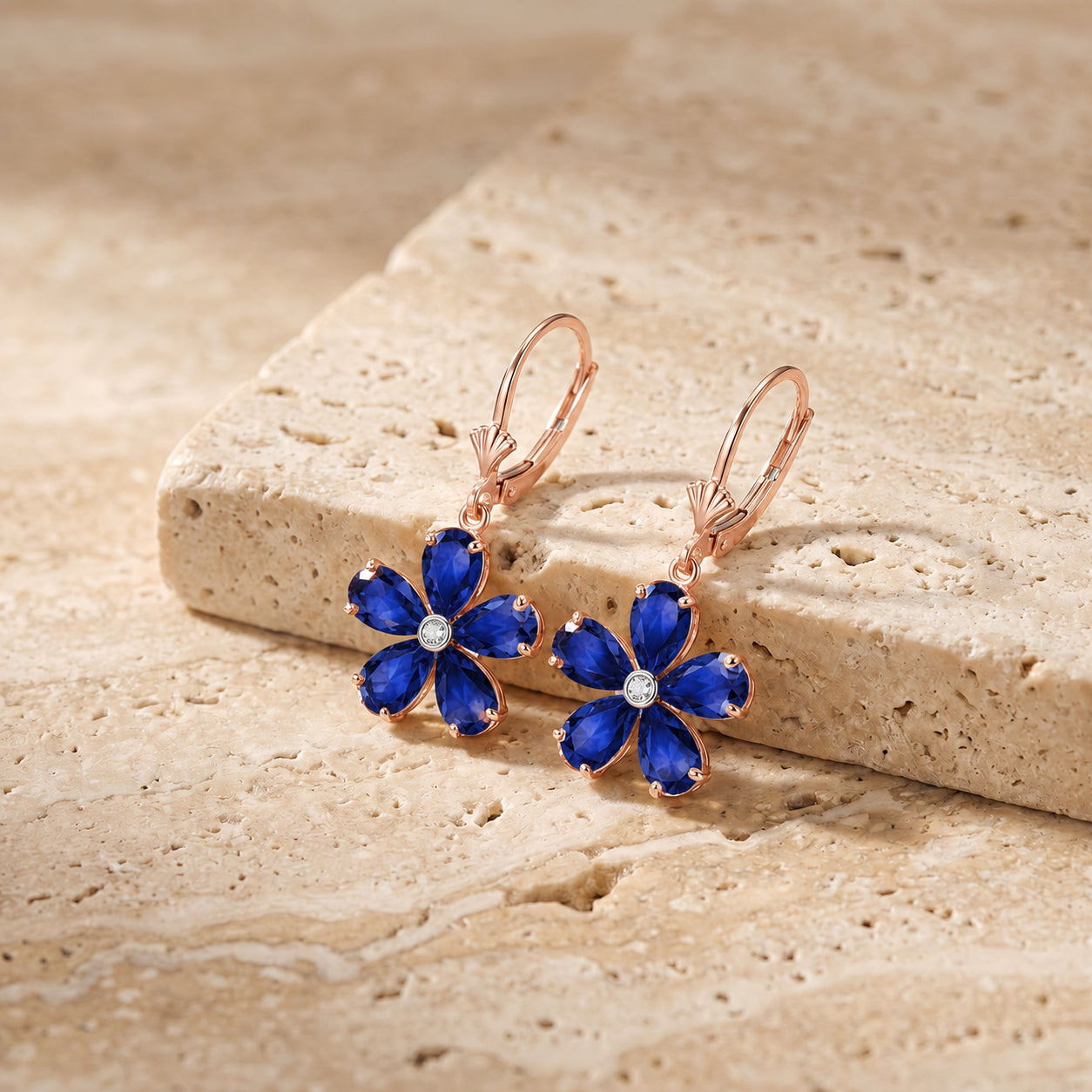 Rose Gold Belle Earrings Blue Topaz 10K — Celeste
