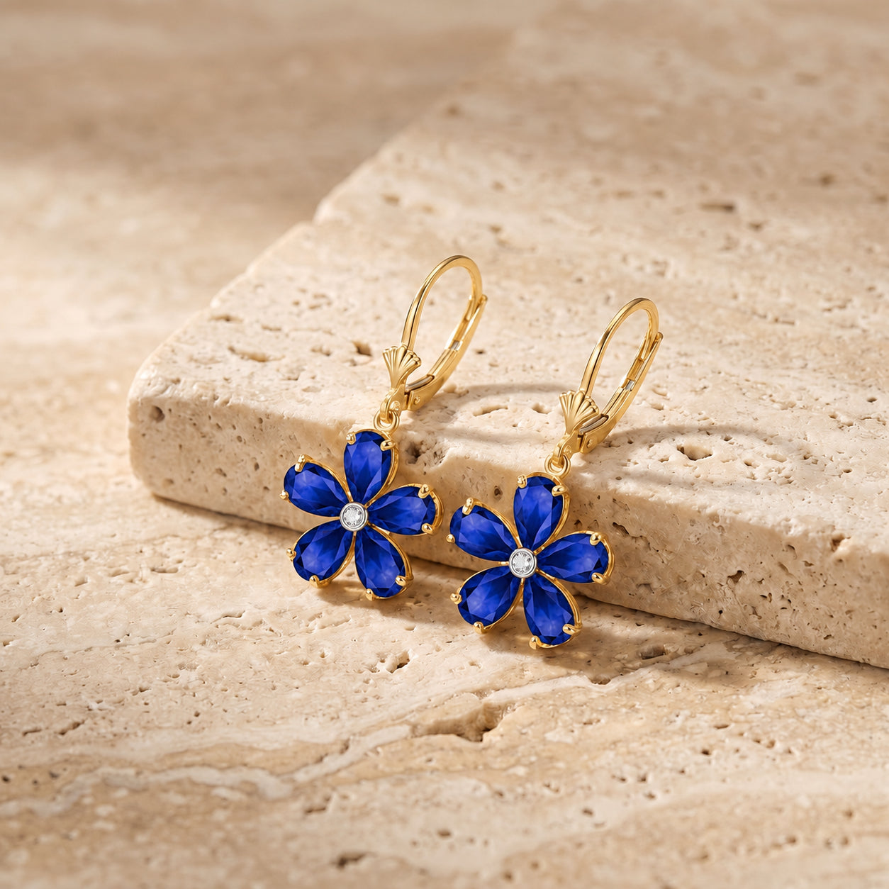 Yellow Gold Belle Earrings Blue Topaz 10K — Celeste