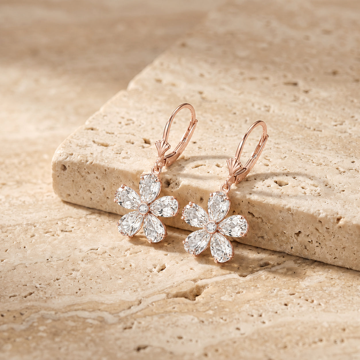 Rose Gold Belle Earrings White Topaz 10K — Celeste