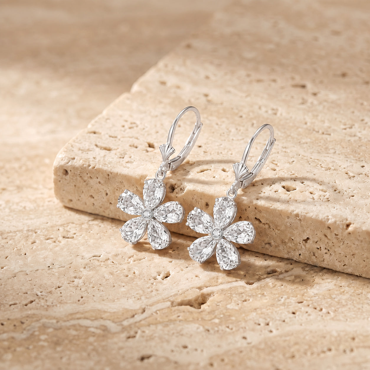 White Gold Belle Earrings White Topaz 10K — Celeste