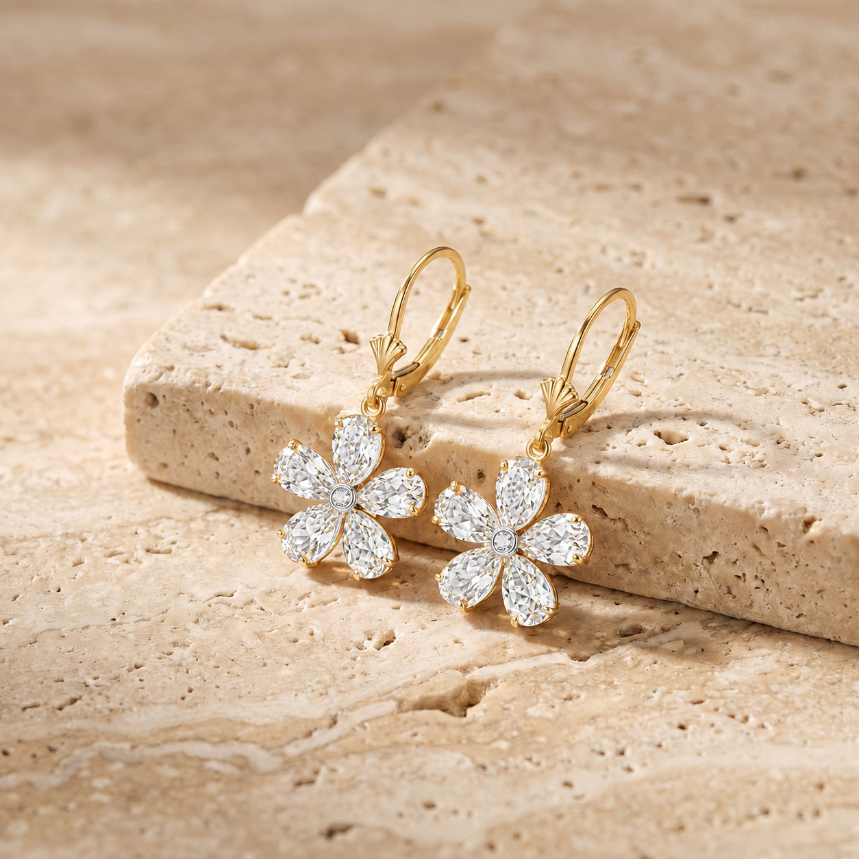 Yellow Gold Belle Earrings White Topaz 10K — Celeste