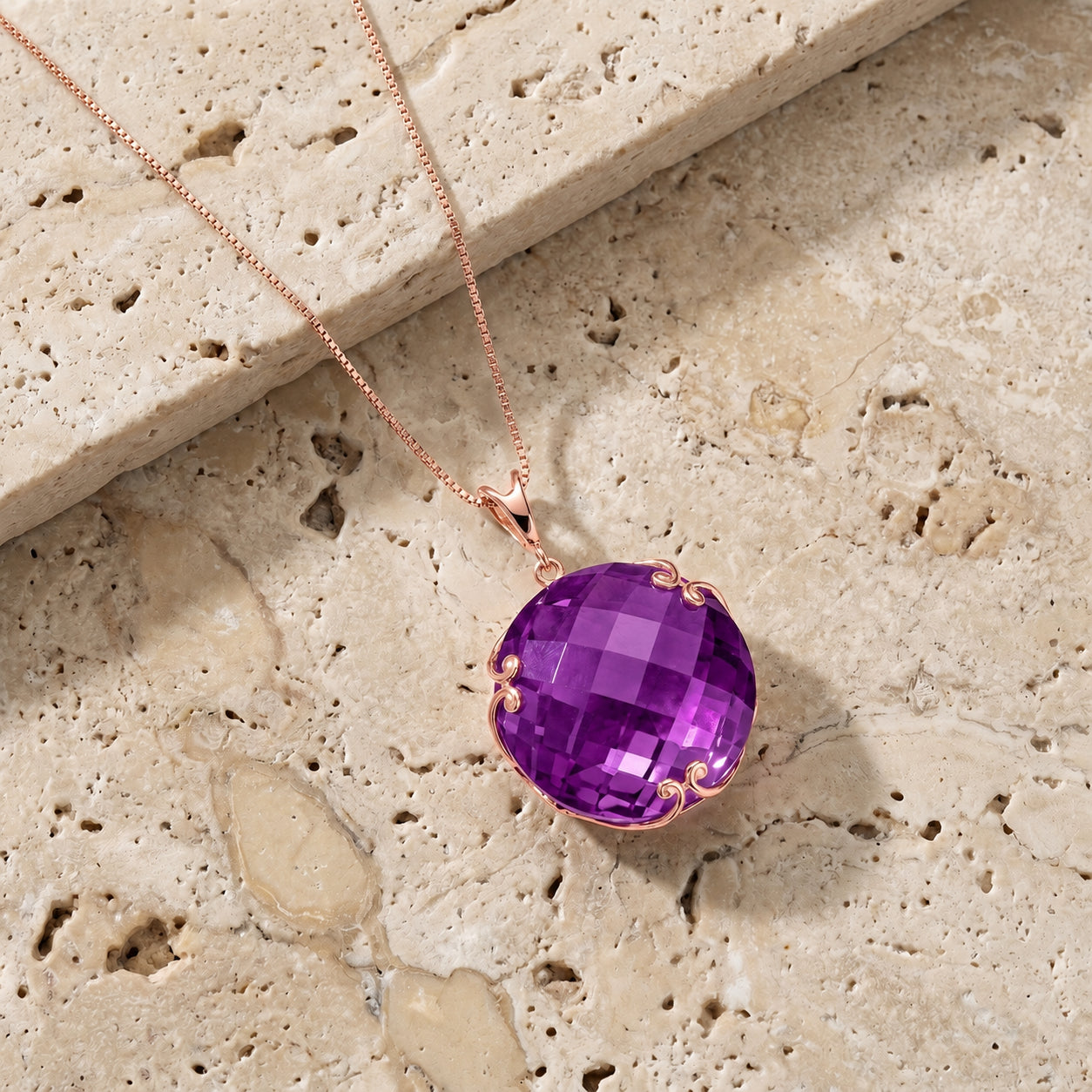 Rose Gold Grace Pendant Necklace Amethyst 10K — Fabrizia