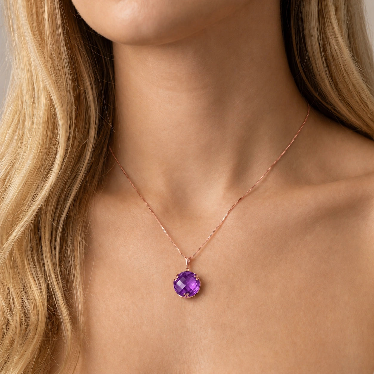Rose Gold Grace Pendant Necklace Amethyst 10K — Fabrizia