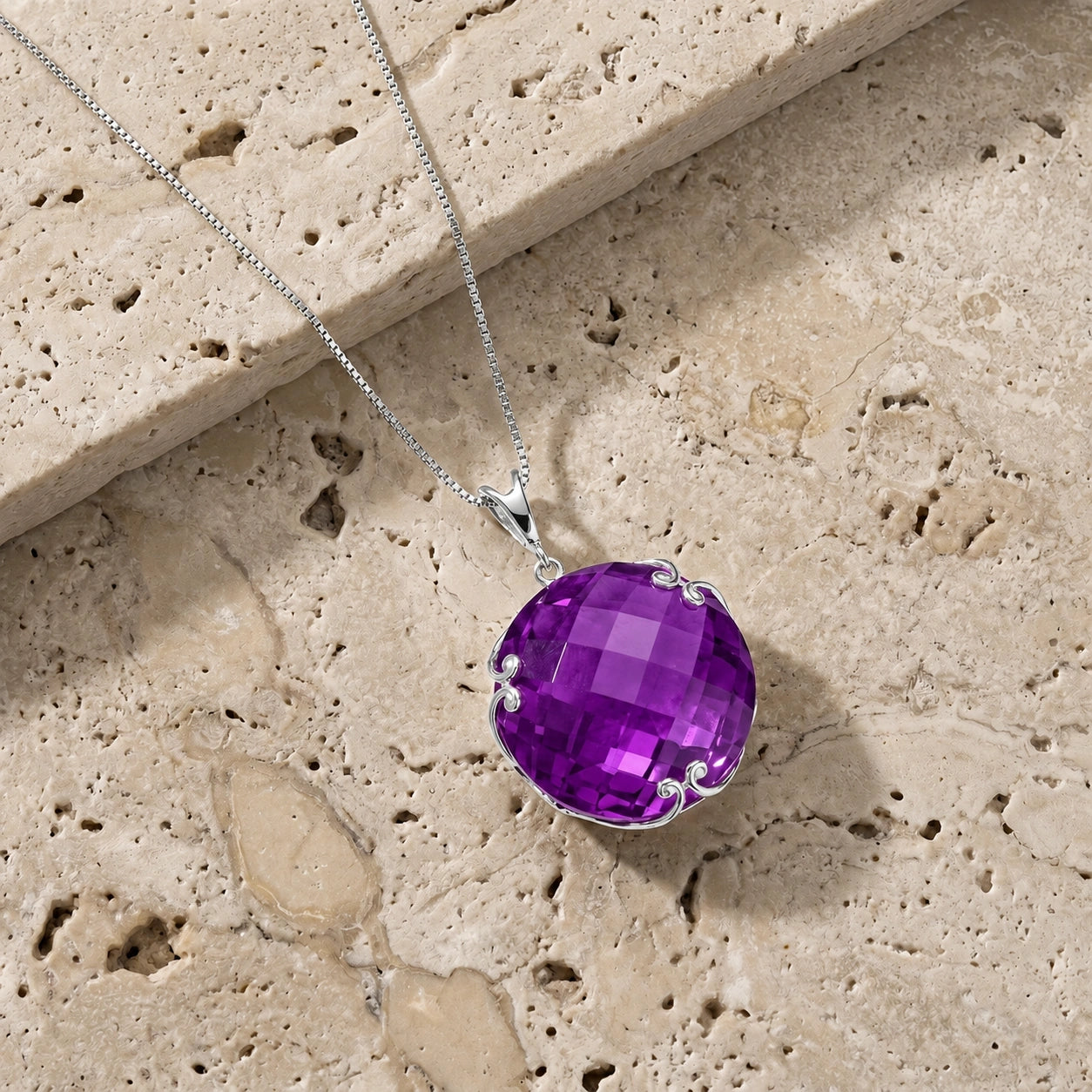 White Gold Grace Pendant Necklace Amethyst 10K — Fabrizia