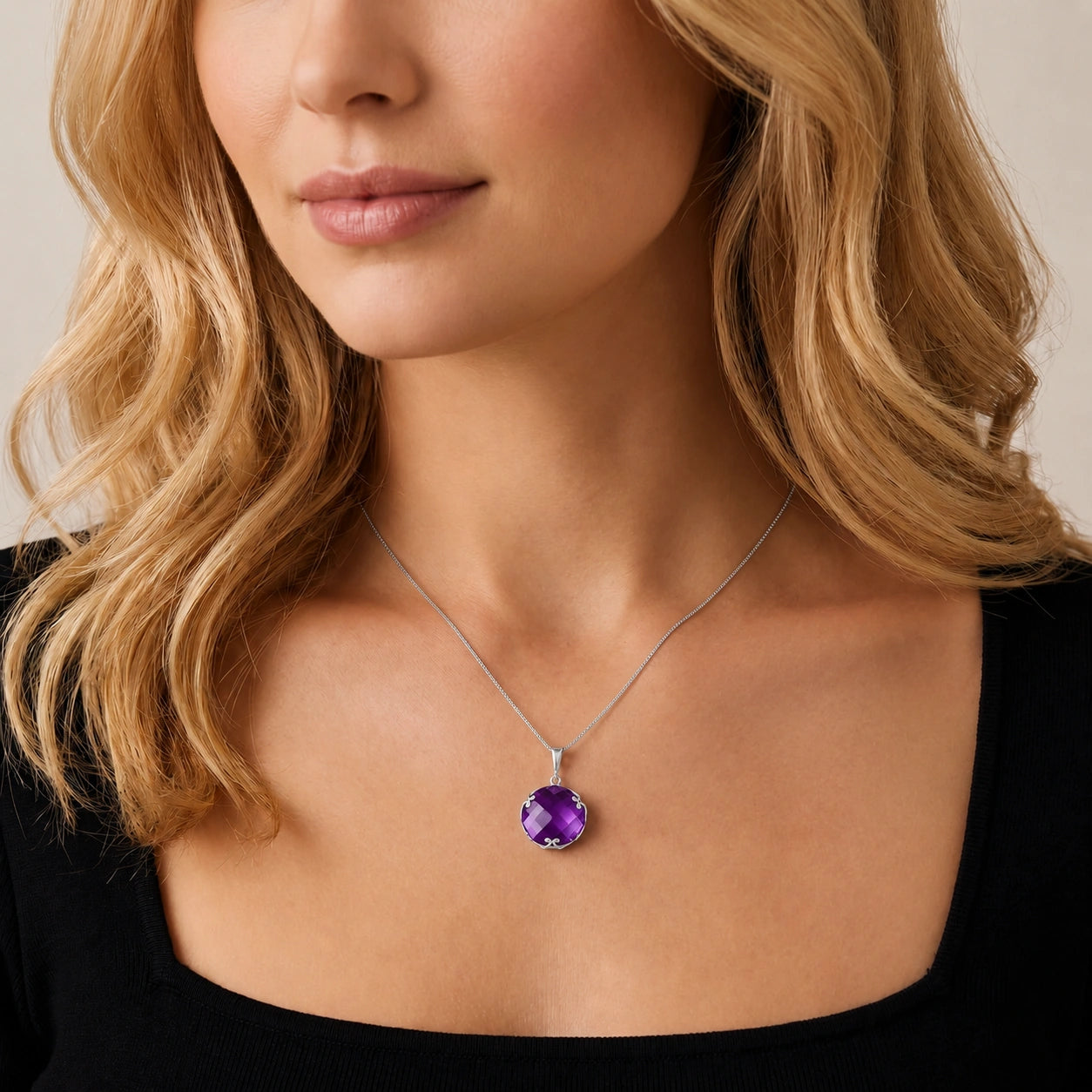 White Gold Grace Pendant Necklace Amethyst 10K — Fabrizia