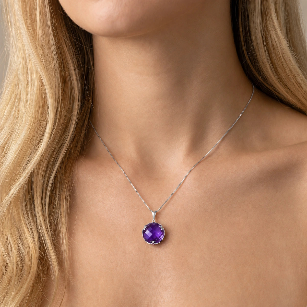 White Gold Grace Pendant Necklace Amethyst 10K — Fabrizia