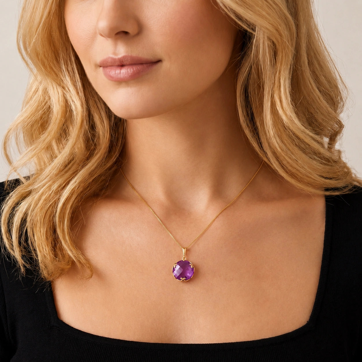 Yellow Gold Grace Pendant Necklace Amethyst 10K — Fabrizia