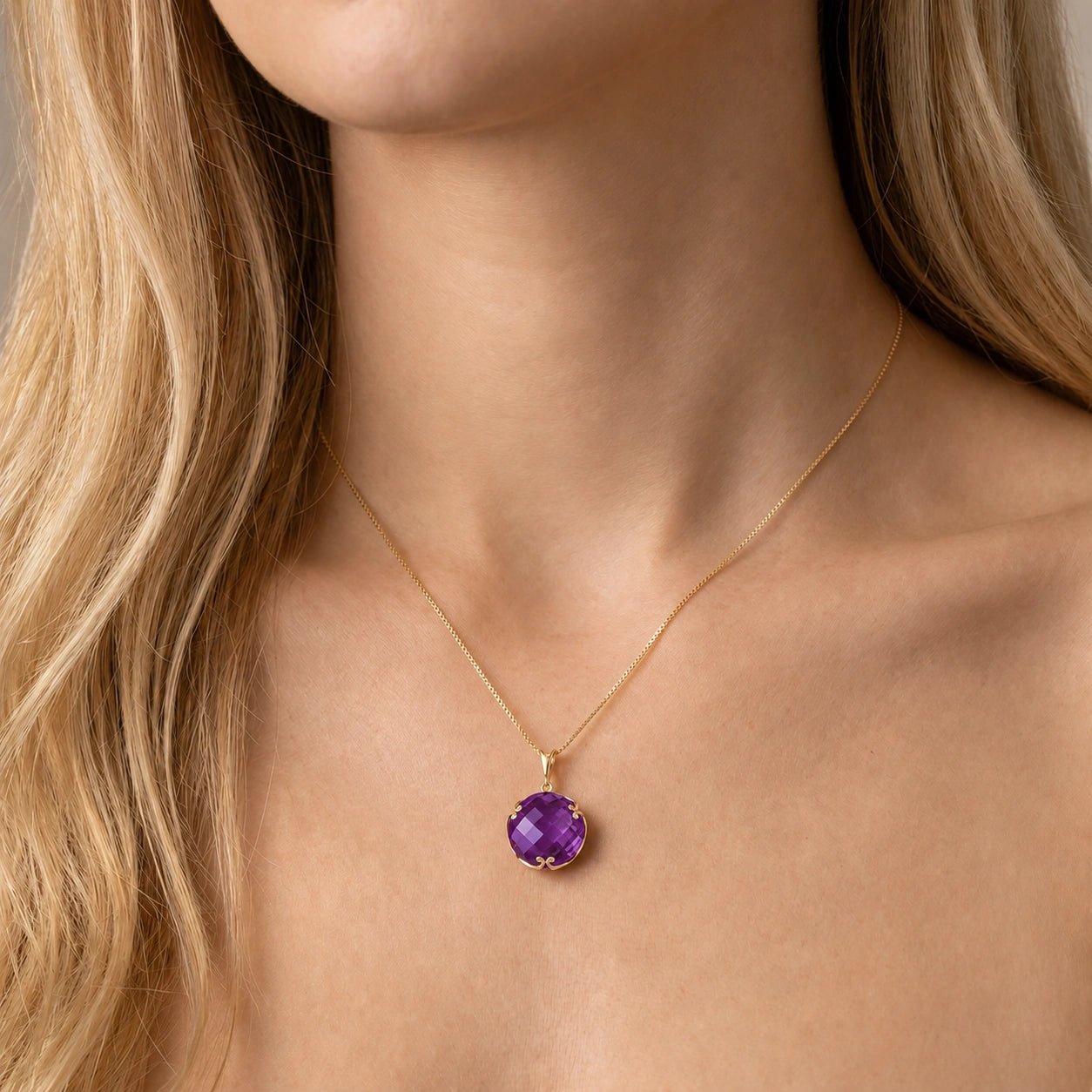Yellow Gold Grace Pendant Necklace Amethyst 10K — Fabrizia