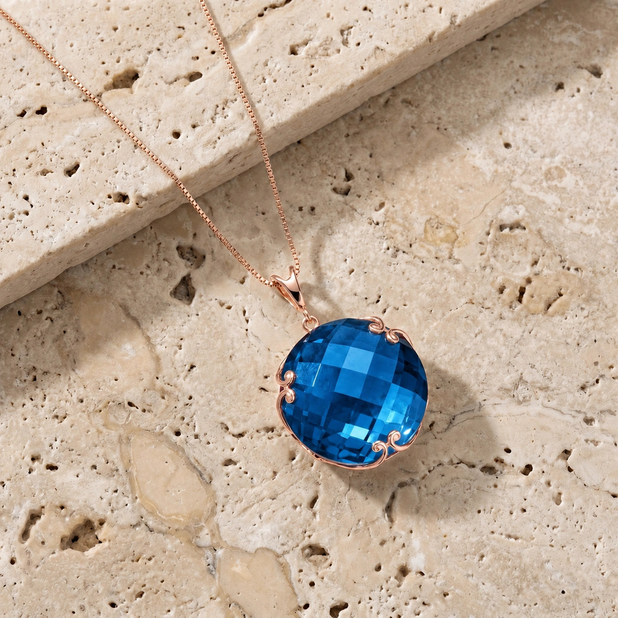 Rose Gold Grace Pendant Necklace Blue Topaz 10K — Fabrizia