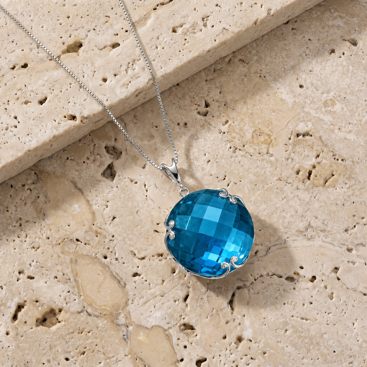White Gold Grace Pendant Necklace Blue Topaz 10K — Fabrizia