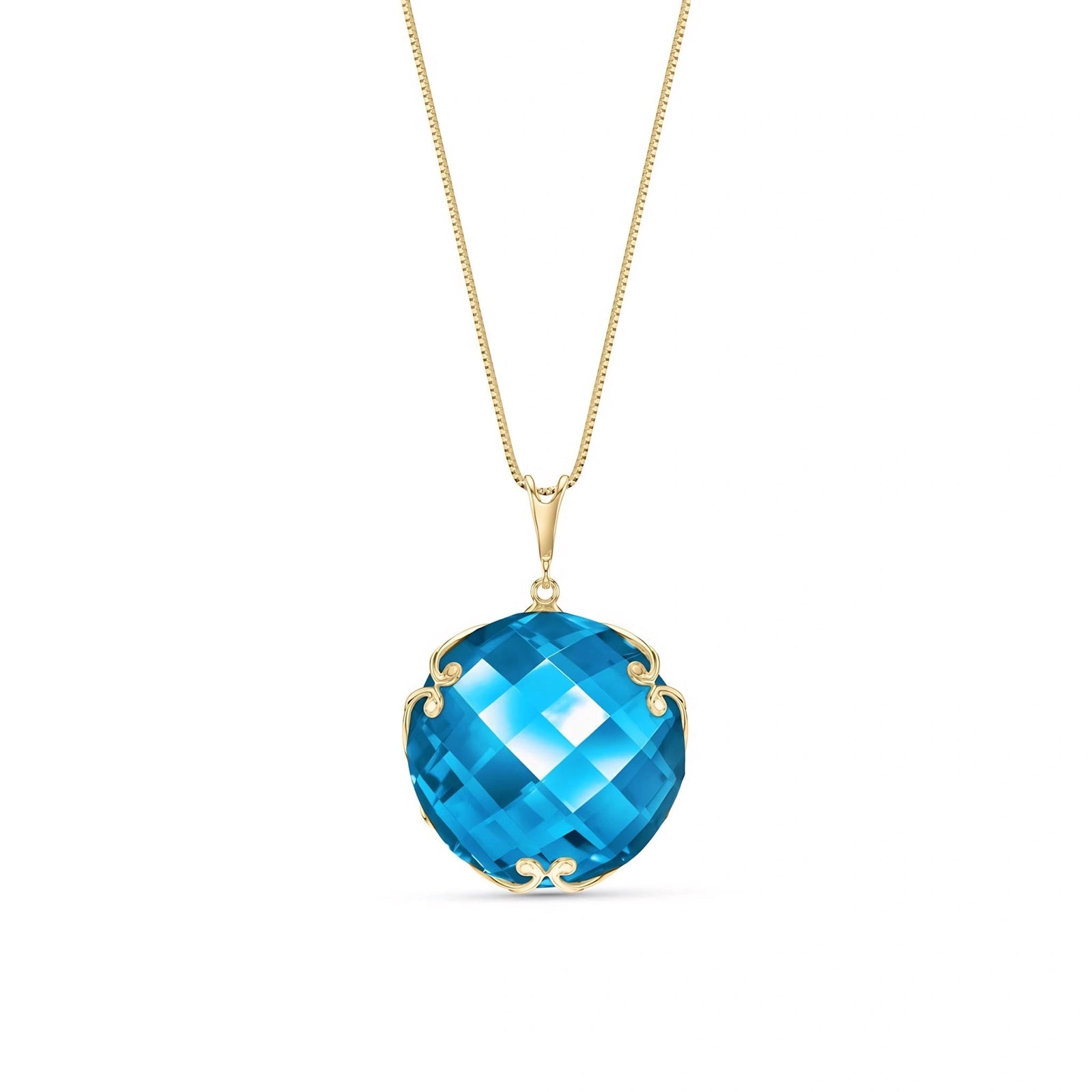 Yellow Gold Grace Pendant Necklace Blue Topaz 10K — Fabrizia