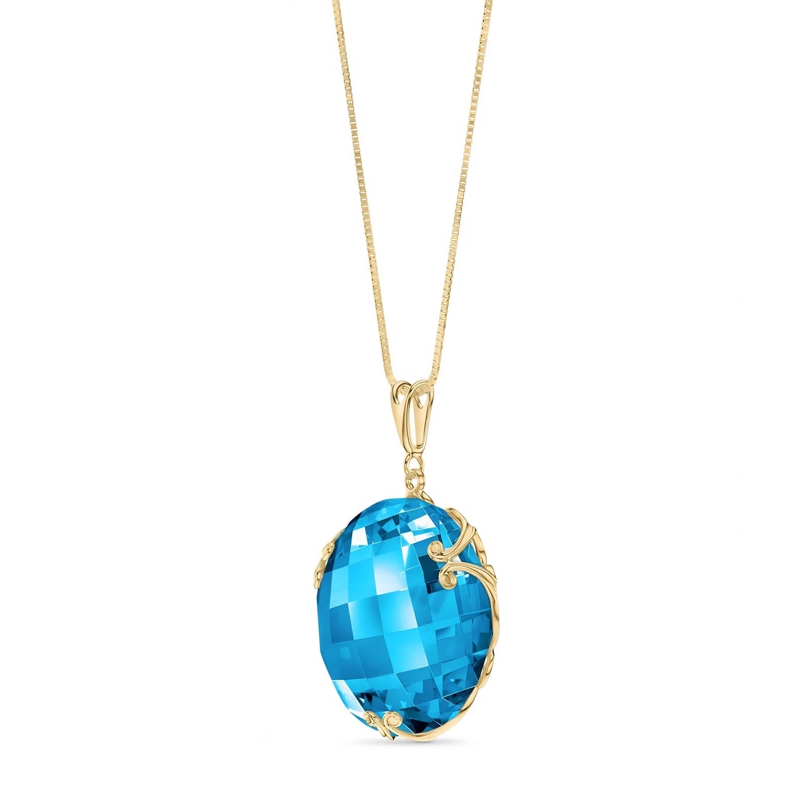 Yellow Gold Grace Pendant Necklace Blue Topaz 10K — Fabrizia