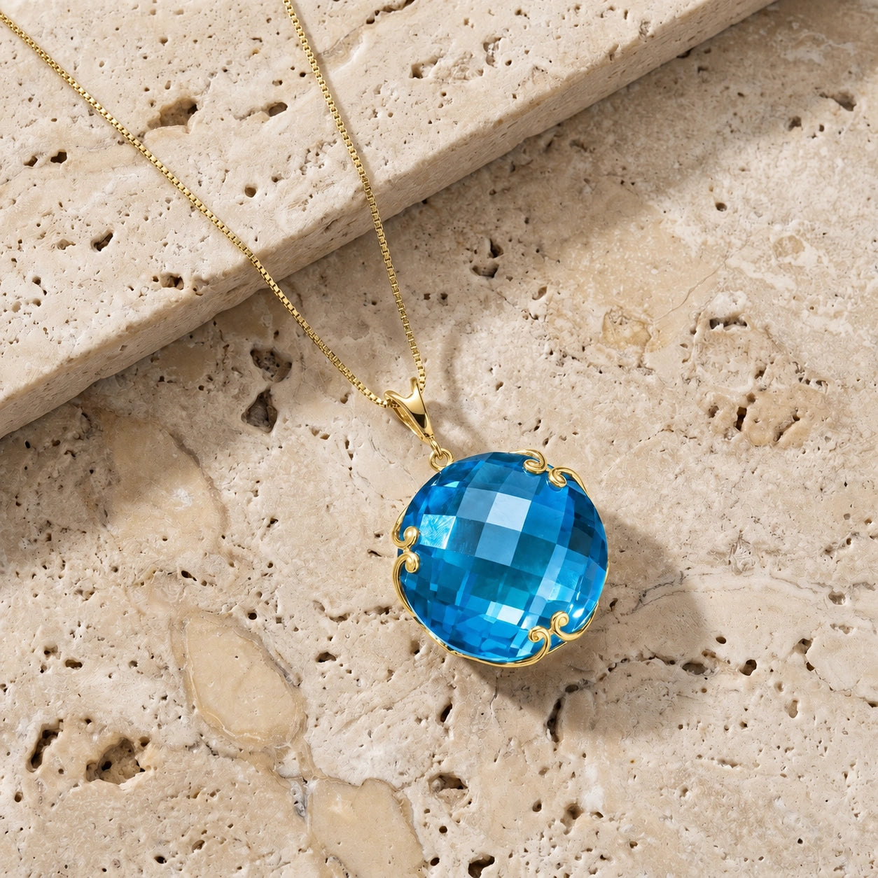 Yellow Gold Grace Pendant Necklace Blue Topaz 10K — Fabrizia