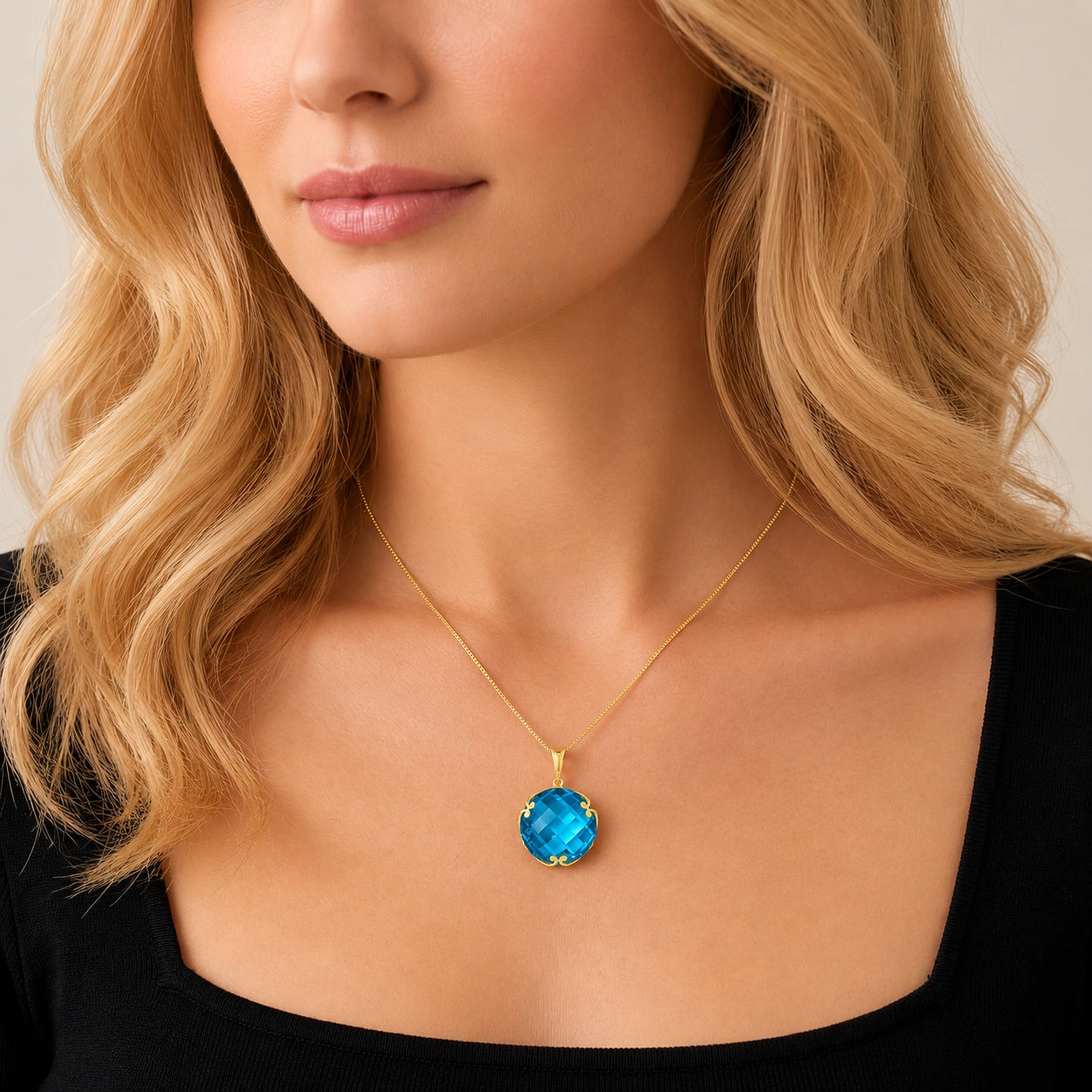 Yellow Gold Grace Pendant Necklace Blue Topaz 10K — Fabrizia